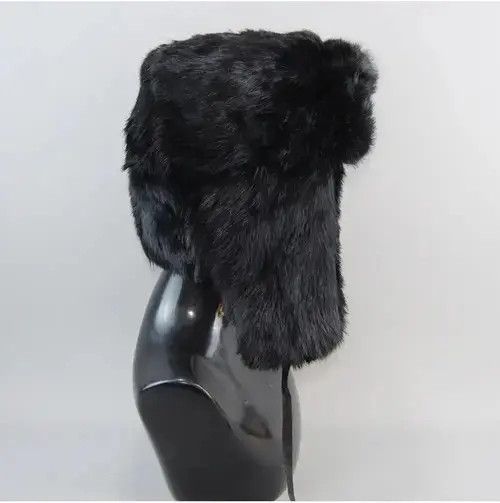 Other Warm Natural Rabbit Fur Bomber Hat With Earflaps Size ONE SIZE - 8 Thumbnail