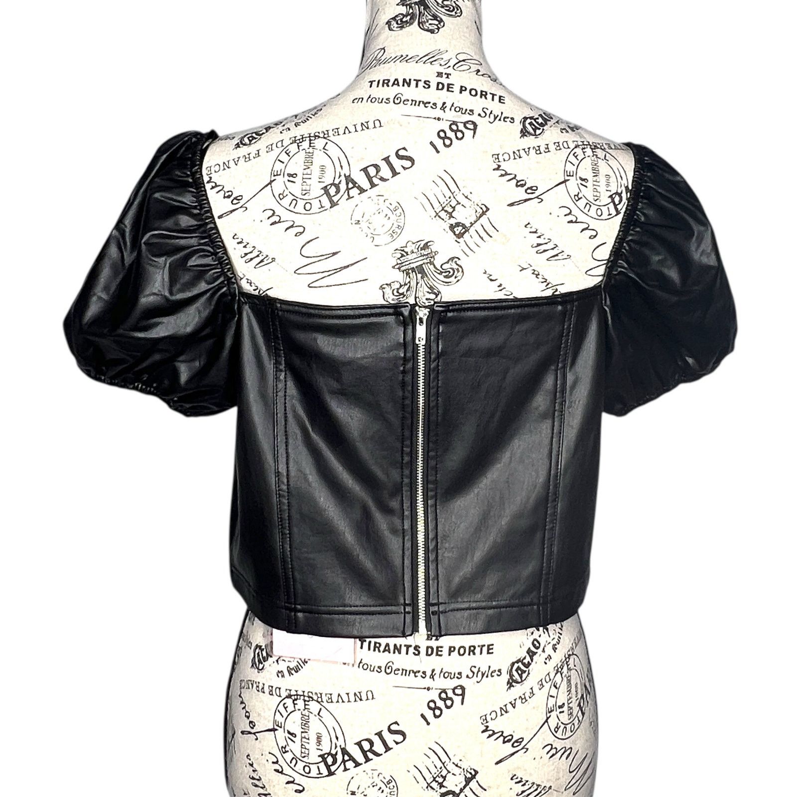 Other Faux Leather Puffy Sleeve Zipper Back Square Neck Crop Top Size L / US 10 / IT 46 - 4 Thumbnail