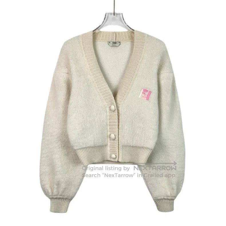 Fendi Fendi Beige Logo Embroidered Mohair Cardigan. Size US M / EU 48-50 / 2 - 1 Thumbnail