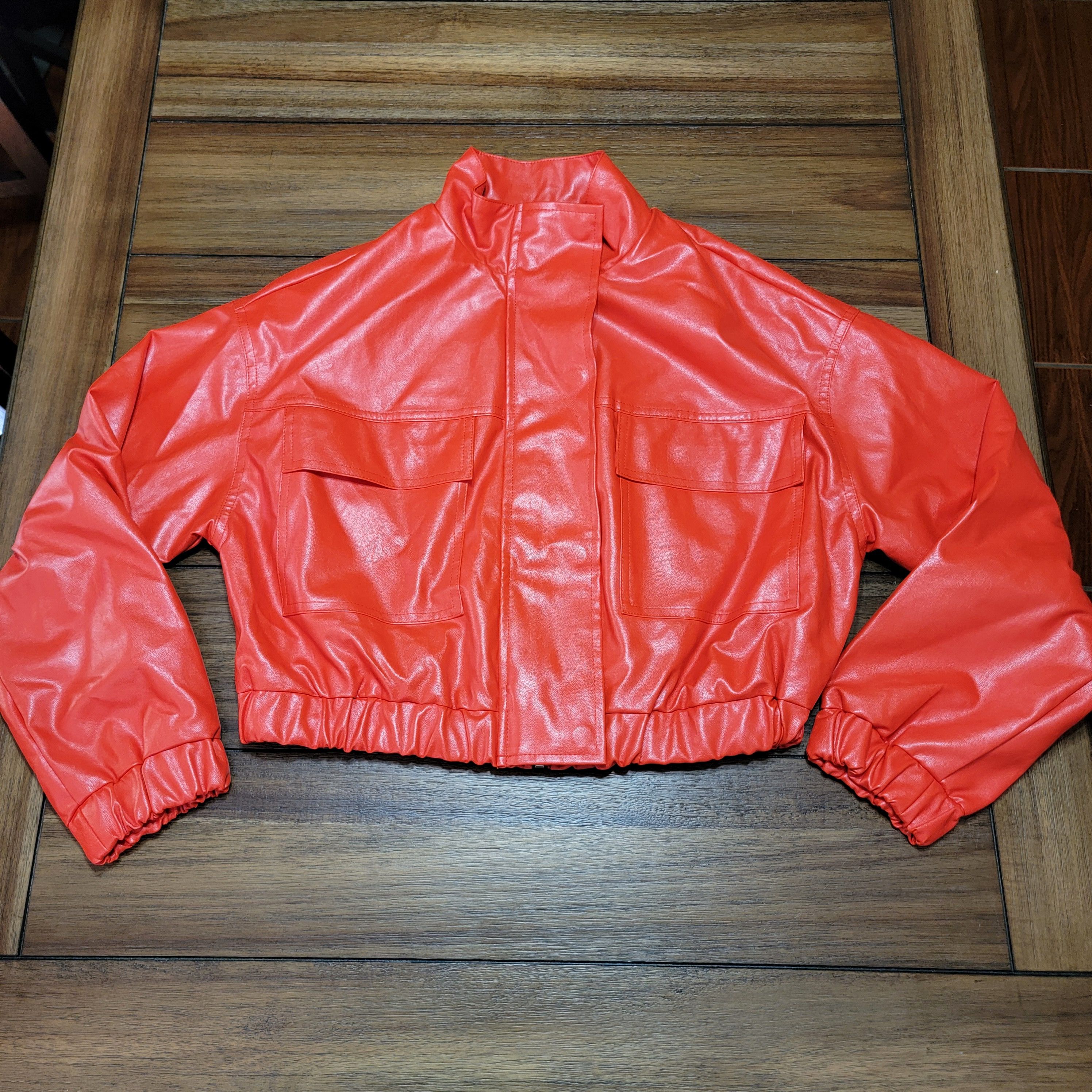 Shein Shein Faux Leather Orange Crop Jacket - Size Medium Size M / US 6-8 / IT 42-44 - 1 Thumbnail