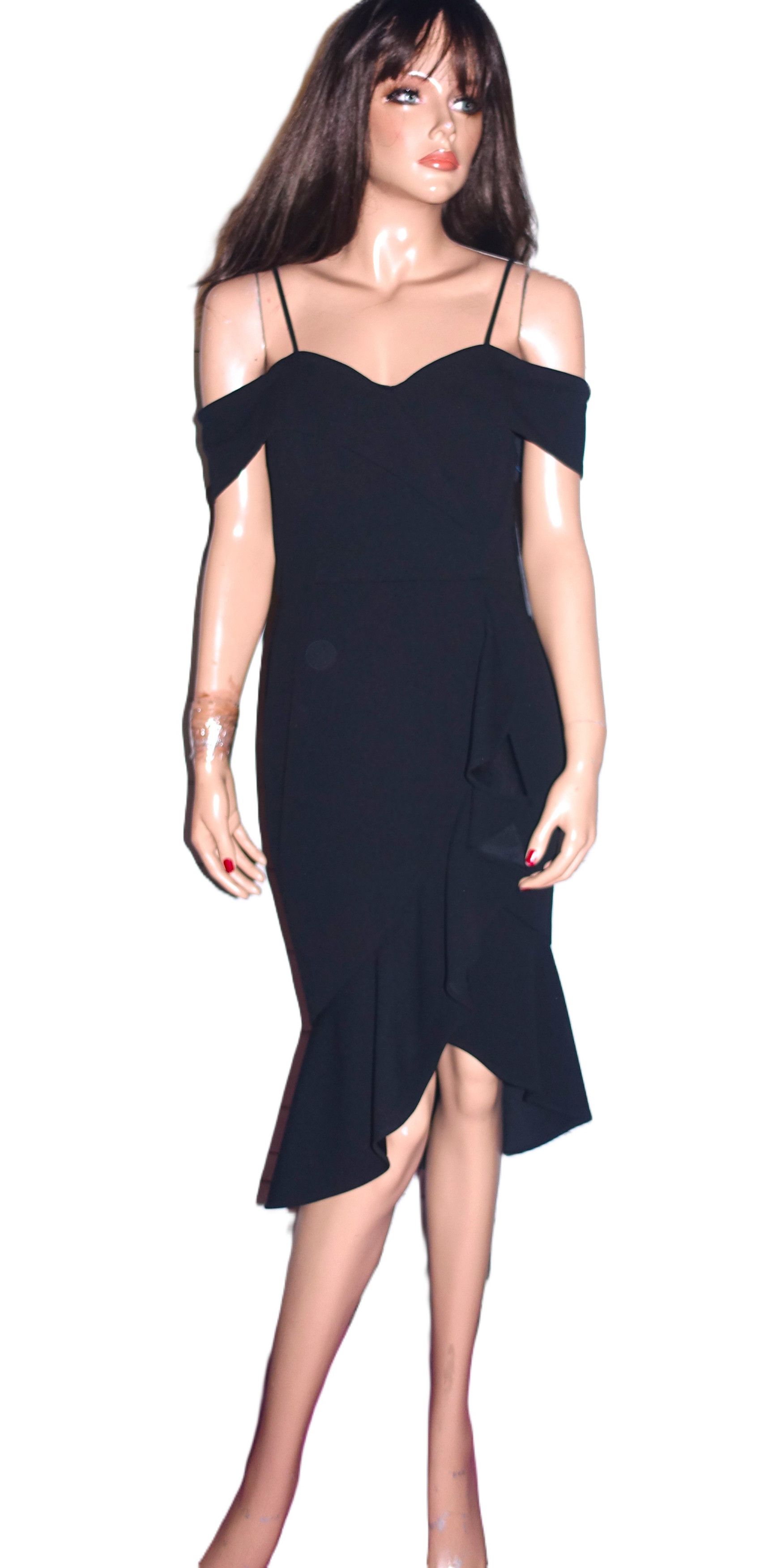 Bebe Bebe Black Cold Shoulder Ruffle Dress 6 NWT Size M / US 6-8 / IT 42-44 - 2 Thumbnail