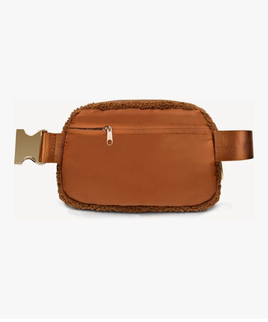 The Unbranded Brand NWOT Sherpa Fleece Belt Bag Gold Hardware Crossbody Brown Size ONE SIZE - 4 Thumbnail