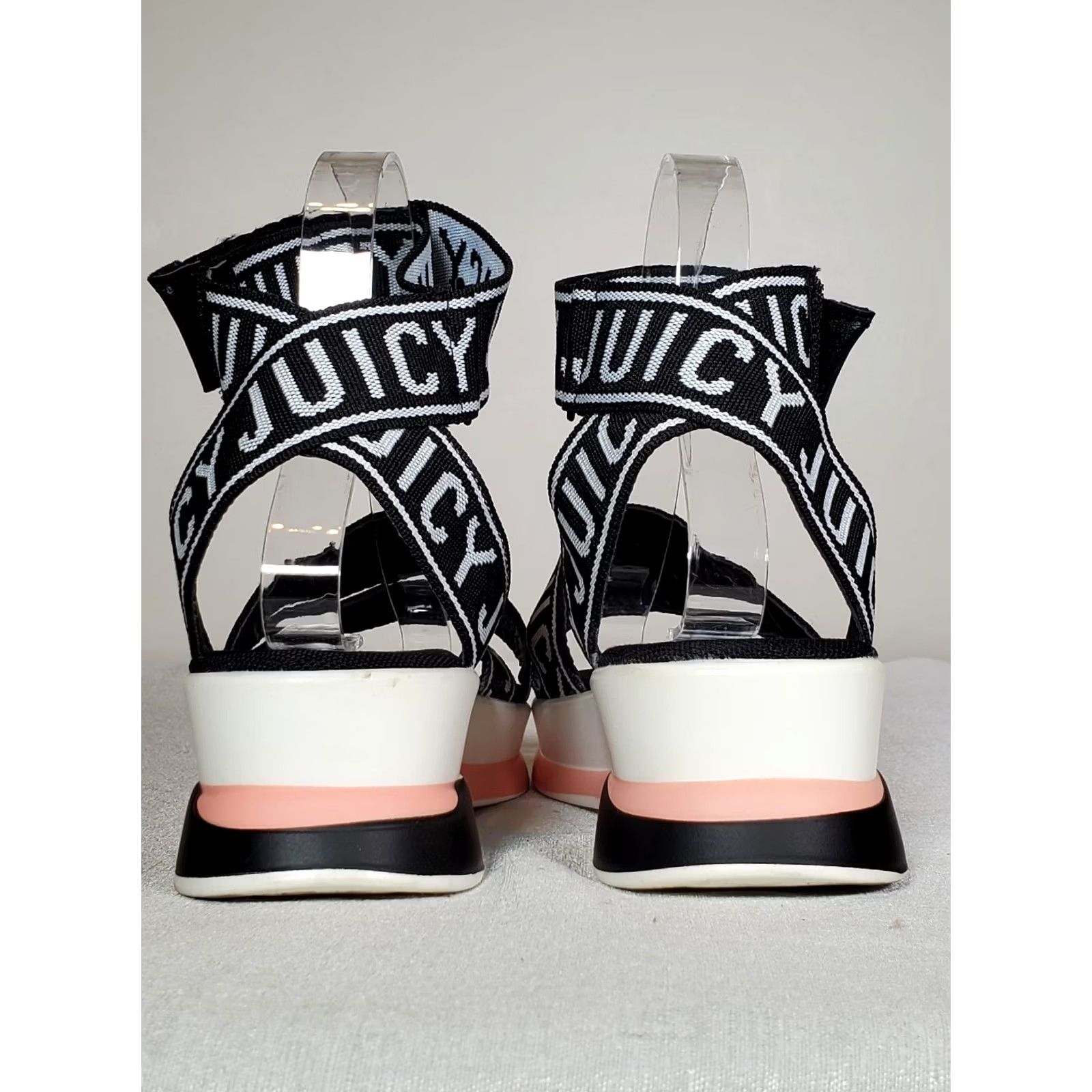 Juicy Couture Juicy Couture Impulse Wedge Sandals Strappy Ankle Black White Logo Women's US 7 Size US 7 / IT 37 - 5 Thumbnail