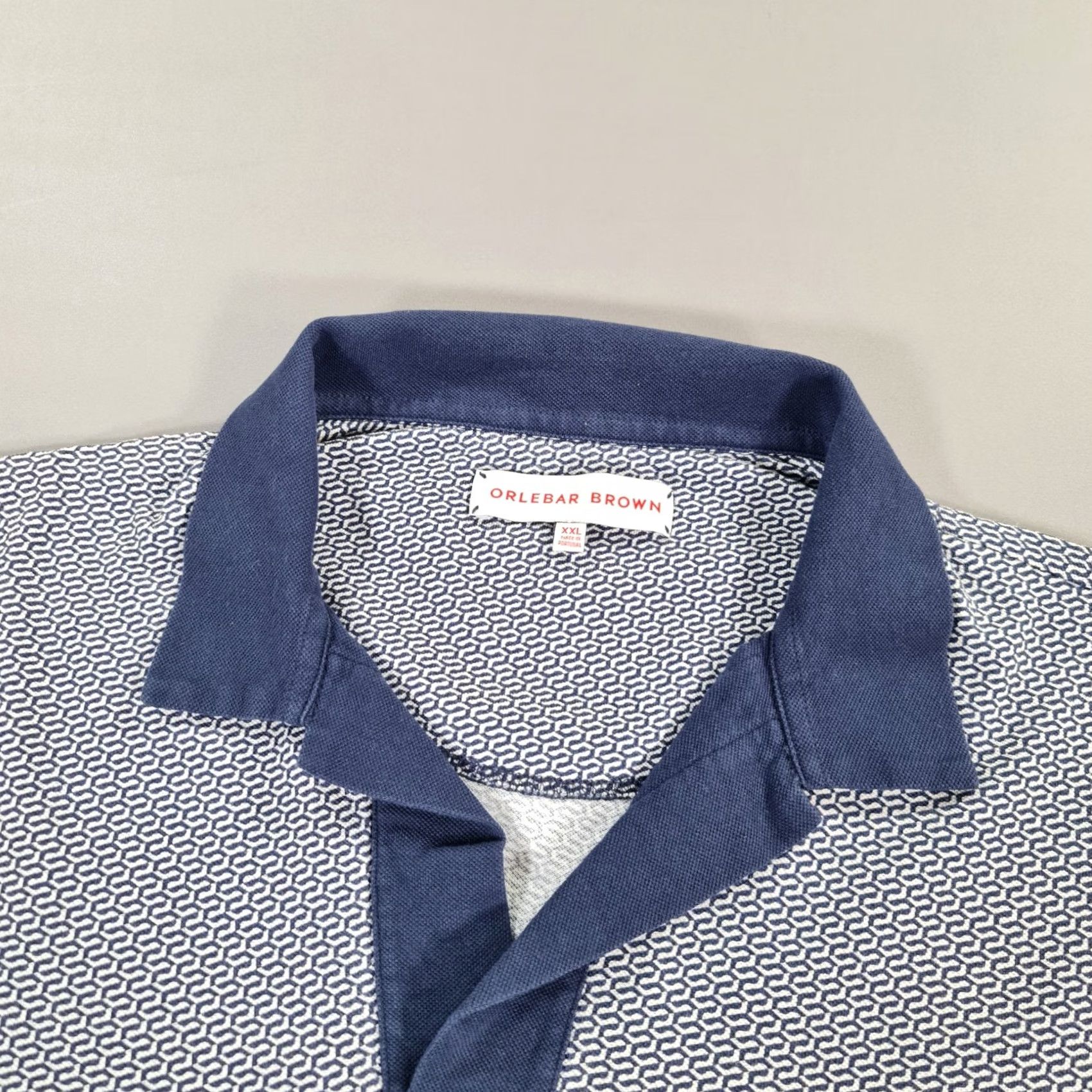 Orlebar Brown VINTAGE/No — (not vintage) Orlebar Brown Polo Shirt Mens Blue 2XL Cotton Short Sleeve Buttonless Spread Collar Geometric/ Solid Pattern Casual Summer Size US XXL / EU 58 / 5 - 2 Thumbnail