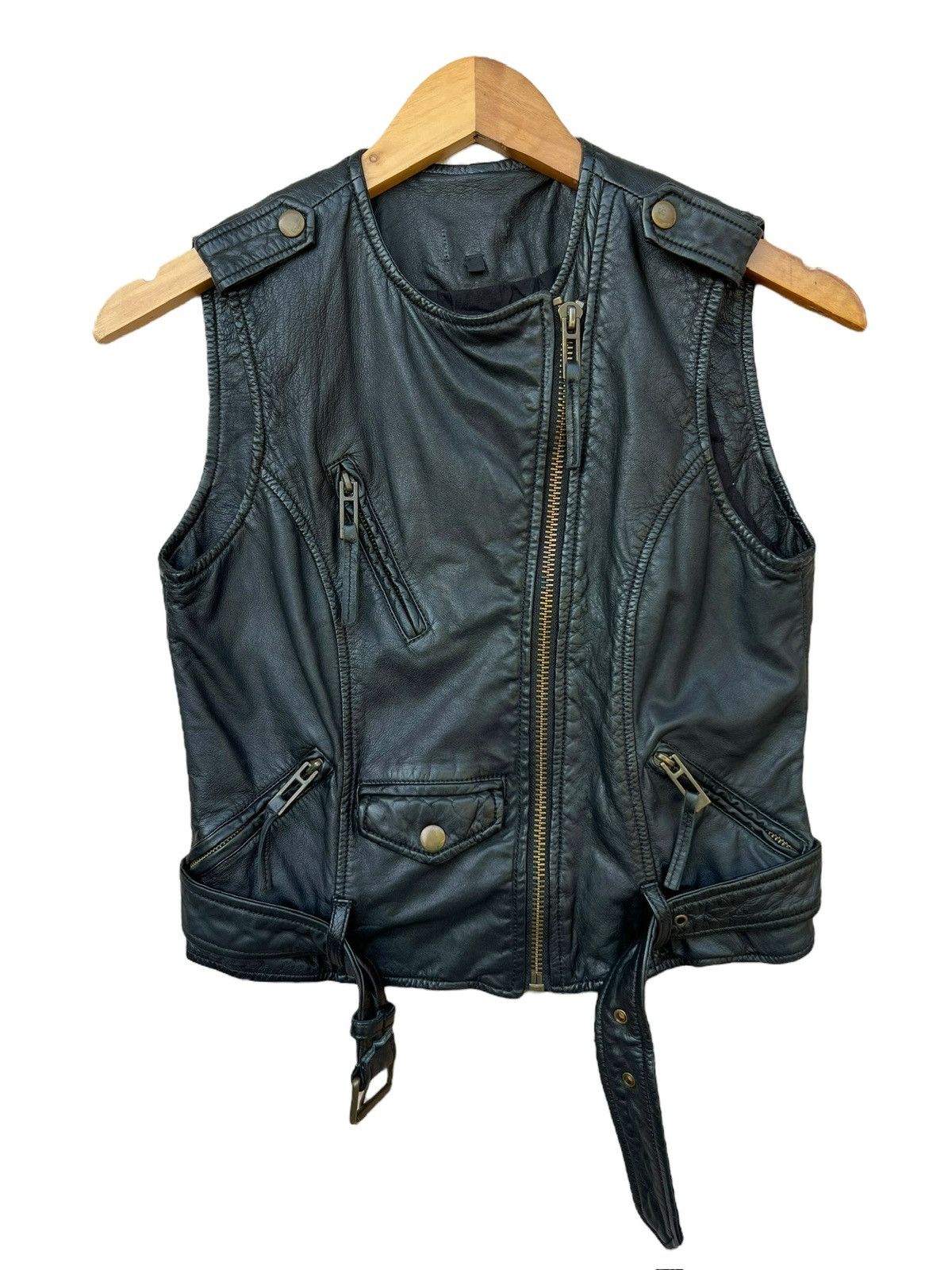 Japanese Brand Black Biker Leather Multipocket Gothic Leather Vest Jacket Size US S / EU 44-46 / 1 - 5 Thumbnail
