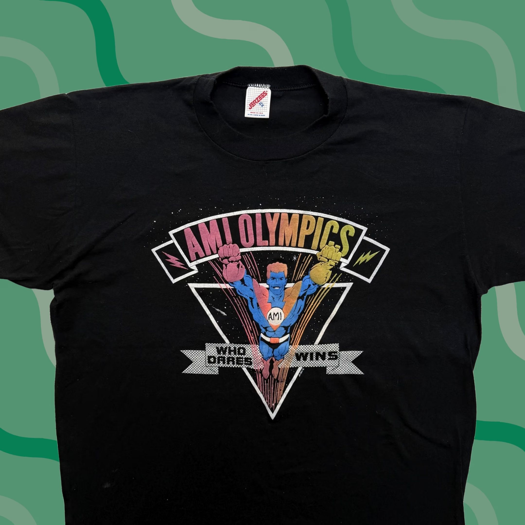 Jerzees VINTAGE AMI Olympics Shirt Mens XL Black Jerzees Who Dares Wins 80s Graphic Tee Size US XL / EU 56 / 4 - 1 Thumbnail