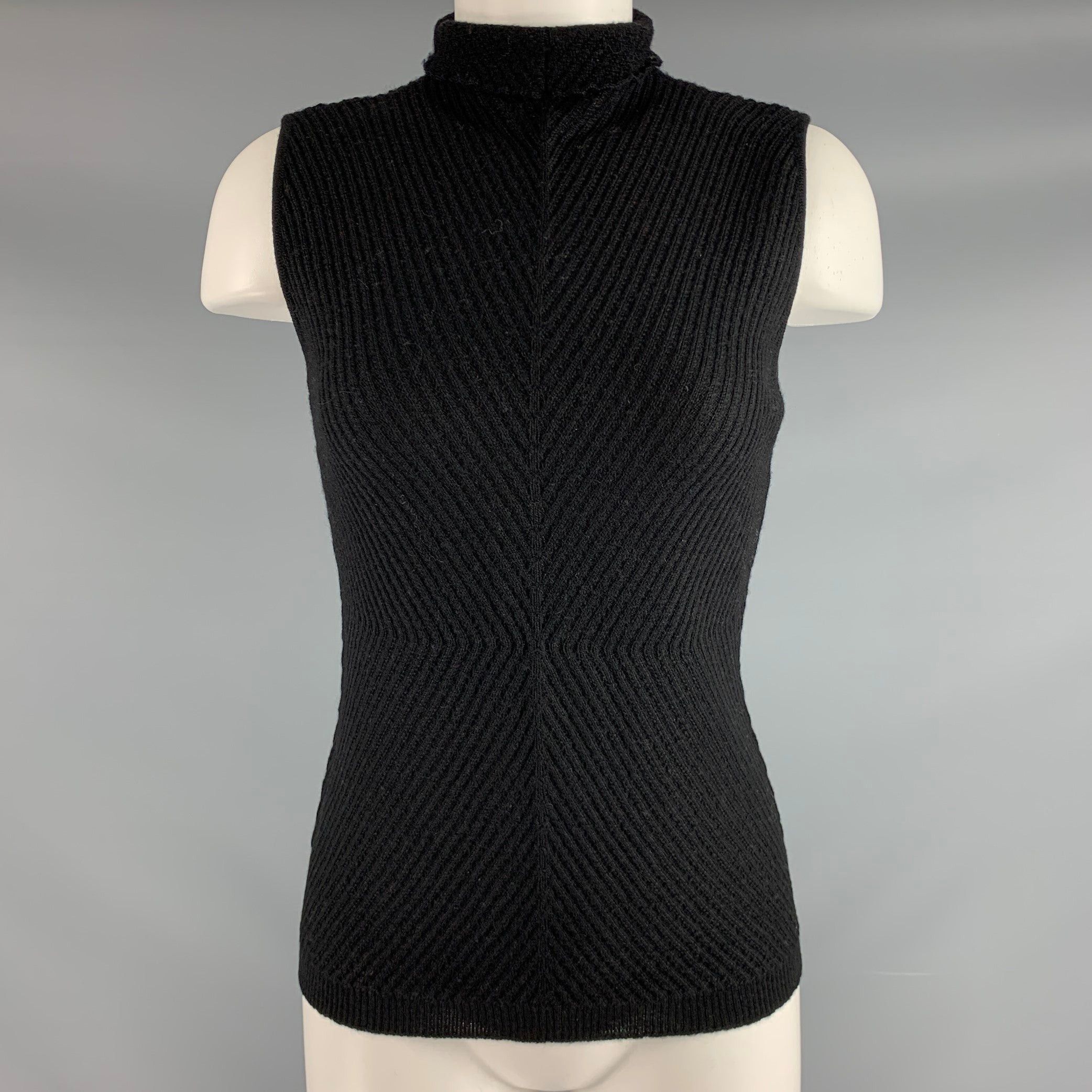 image of Piazza Sempione Black Knit Chevron Sleeveless Casual Top, Women's (Size Medium)
