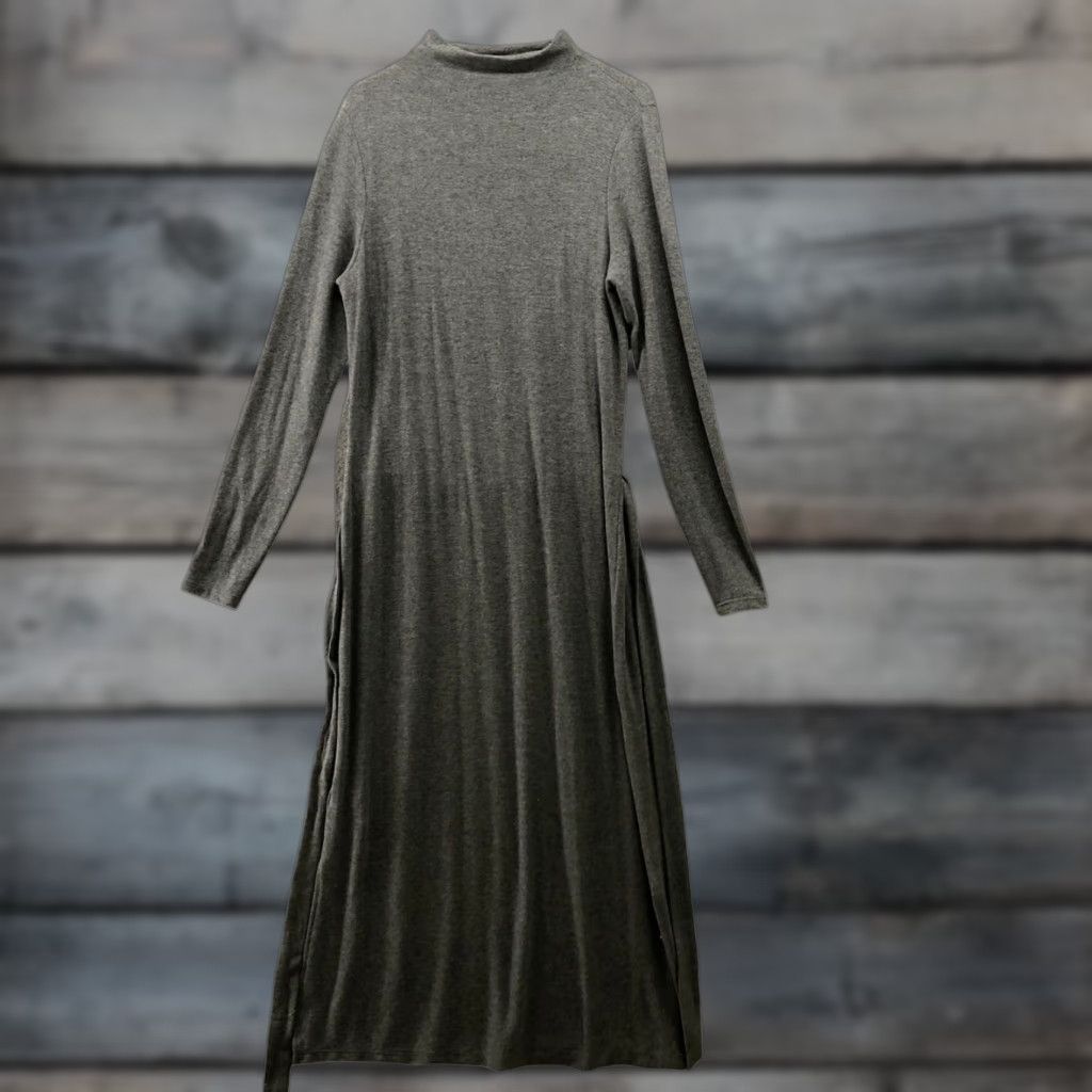 Loft LOFT Mock Neck Midi/Maxi Dress Womens M Gray Tie Waist Knit Side Slits Maxi Dress Womens M Gray Tie Waist Knit Side Slits Size M / US 6-8 / IT 42-44 - 1 Thumbnail