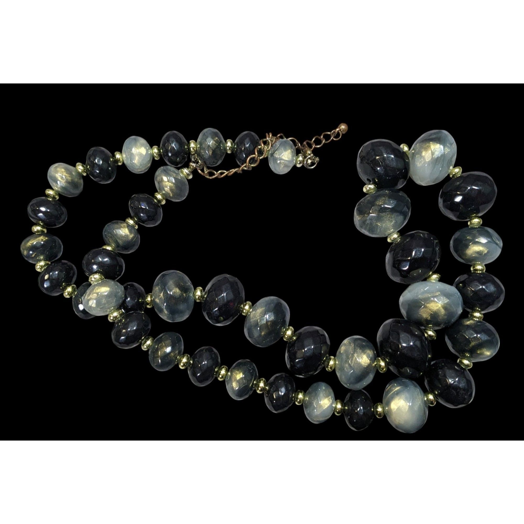 Other Whimsical Black And Grey Acrylic Beaded Necklace With Gold T Size ONE SIZE - 1 Thumbnail