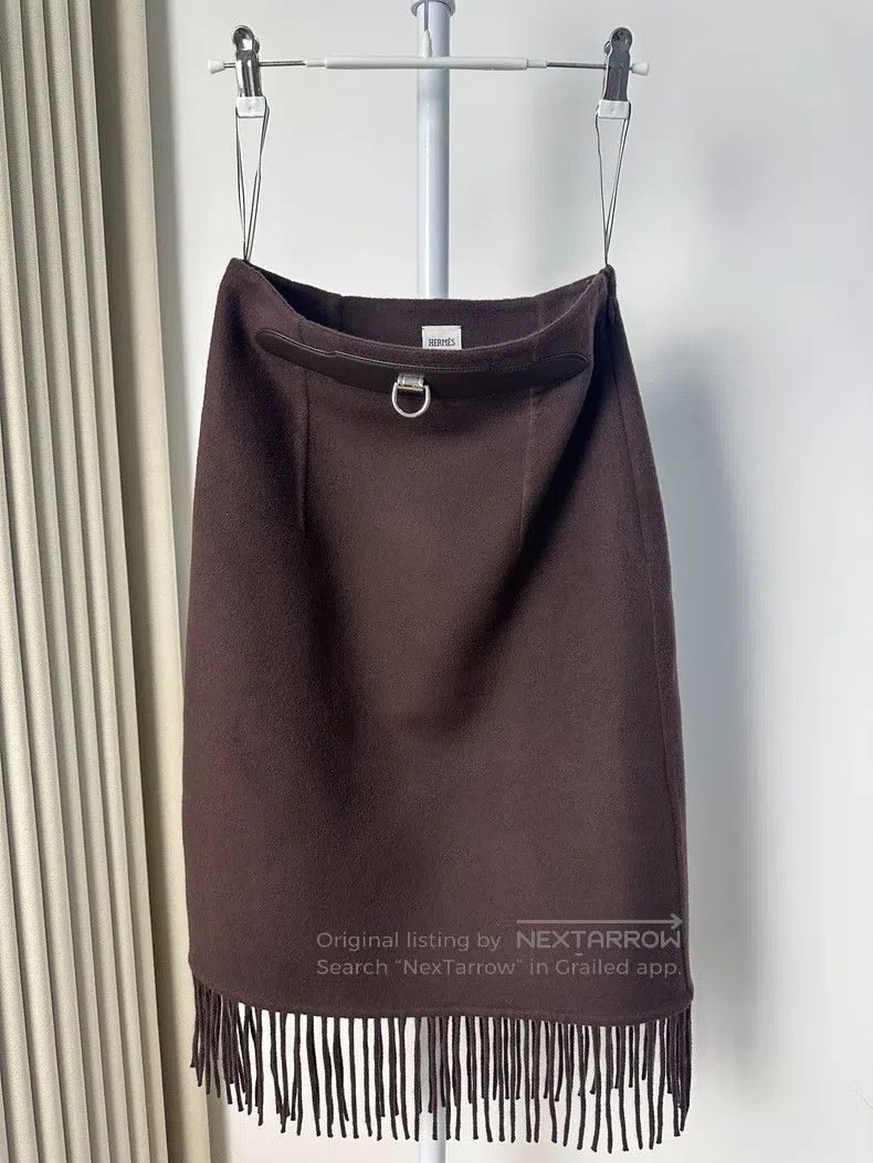 Hermes Hermes Brown Fringe Set, 100% Cashmere + Genuine Leather L Size XXS / US 00 / IT 34 - 2 Thumbnail