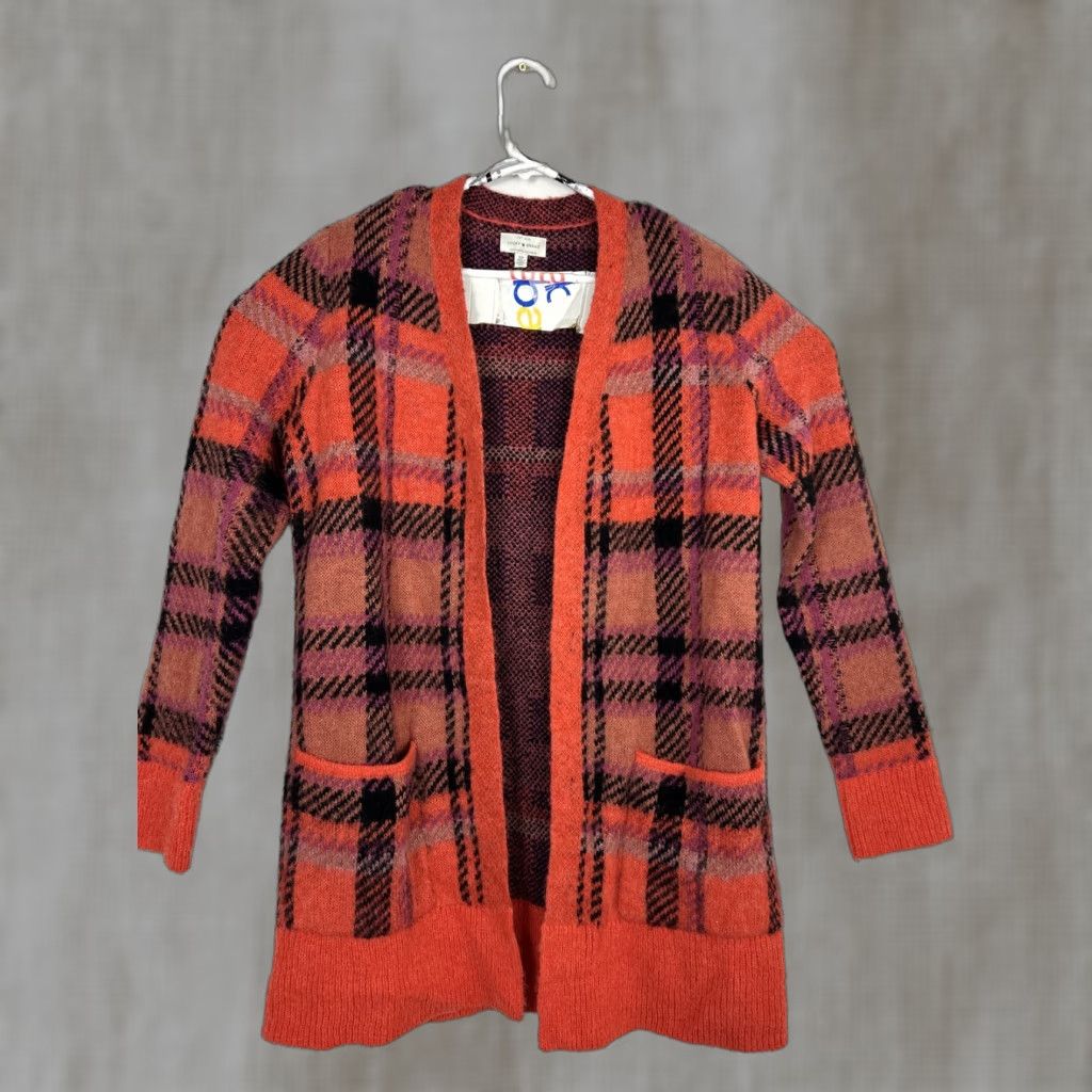 Lucky Brand Lucky Brand Sweater Cardigan Womens Small Red Plaid Long Sleeve Acrylic Wool Pockets Size S / US 4 / IT 40 - 1 Thumbnail