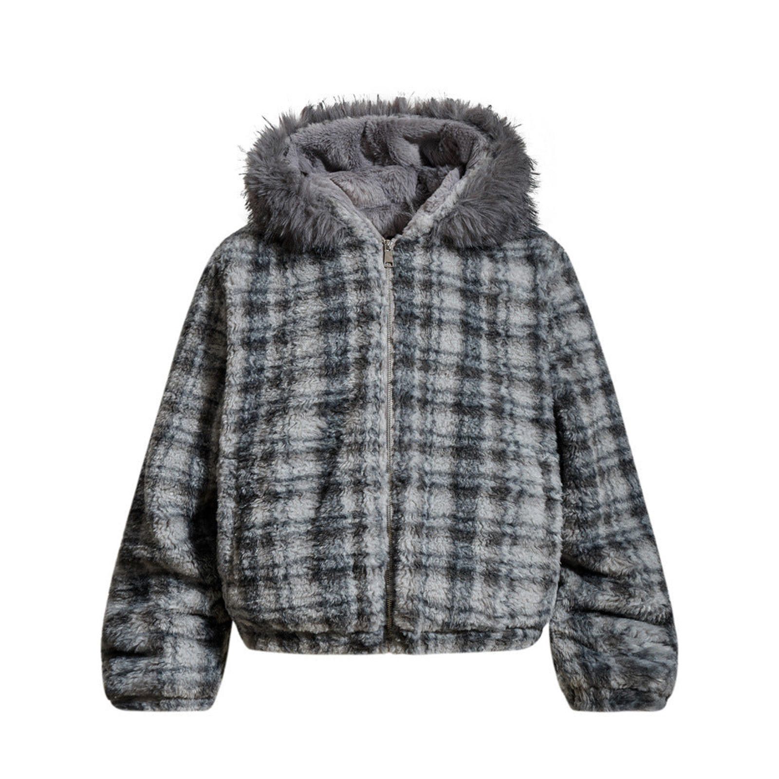 Japanese Brand Striped Faux Fur Hooded Jacket, Cozy Winter Outerwear Size US M / EU 48-50 / 2 - 4 Thumbnail