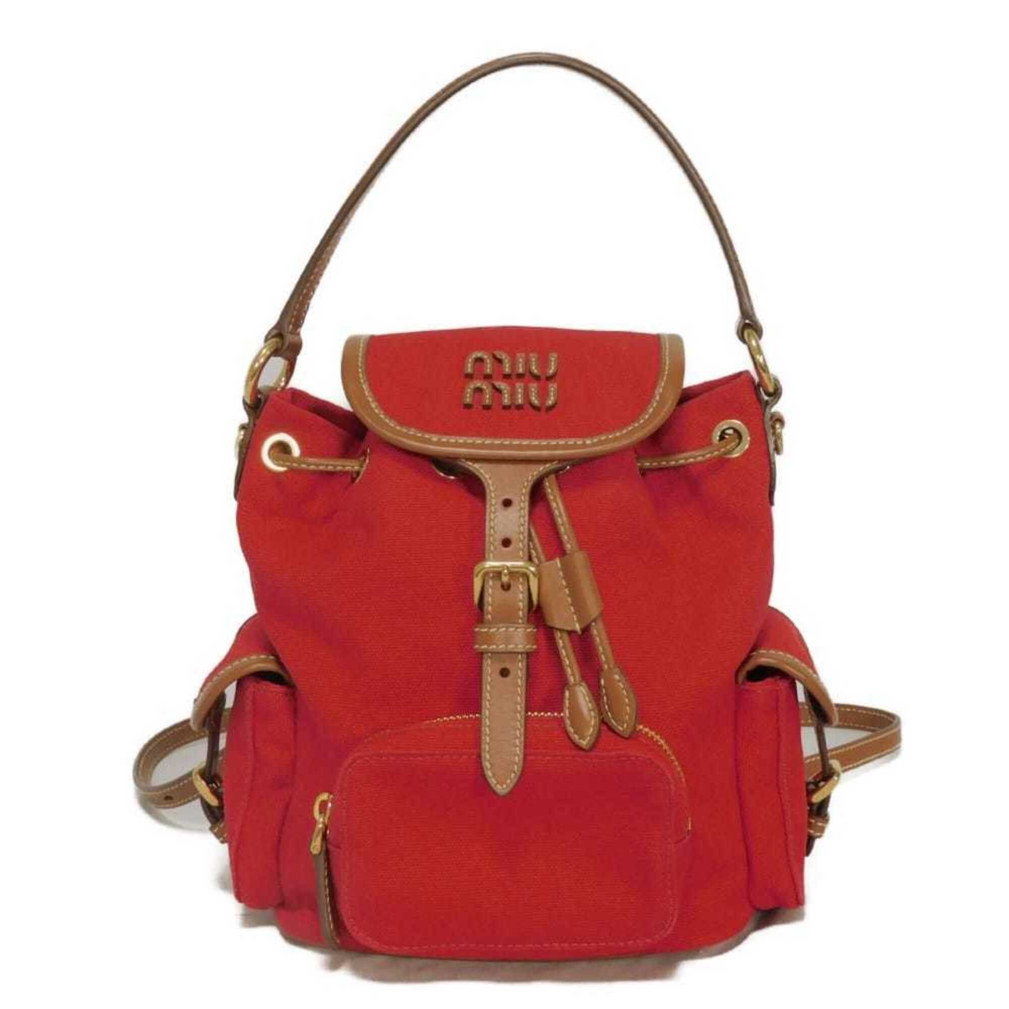 Miu Miu Miu Miu Miu Backpack, Drawstring, Medium Size, Daypack, Brandy Logo, Red, 5BZ043 2IBQ F0TQE, Women's Bag Size ONE SIZE - 1 Thumbnail