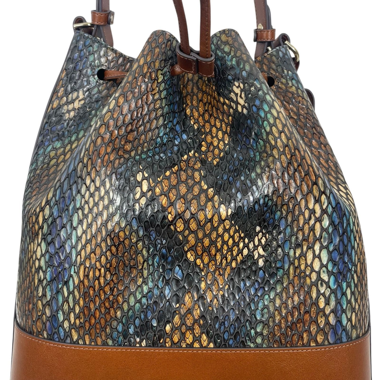 BRAHMIN Brahmin Marlowe Embossed Leather Bucket Bag Bottle Blue Size ONE SIZE - 10 Thumbnail