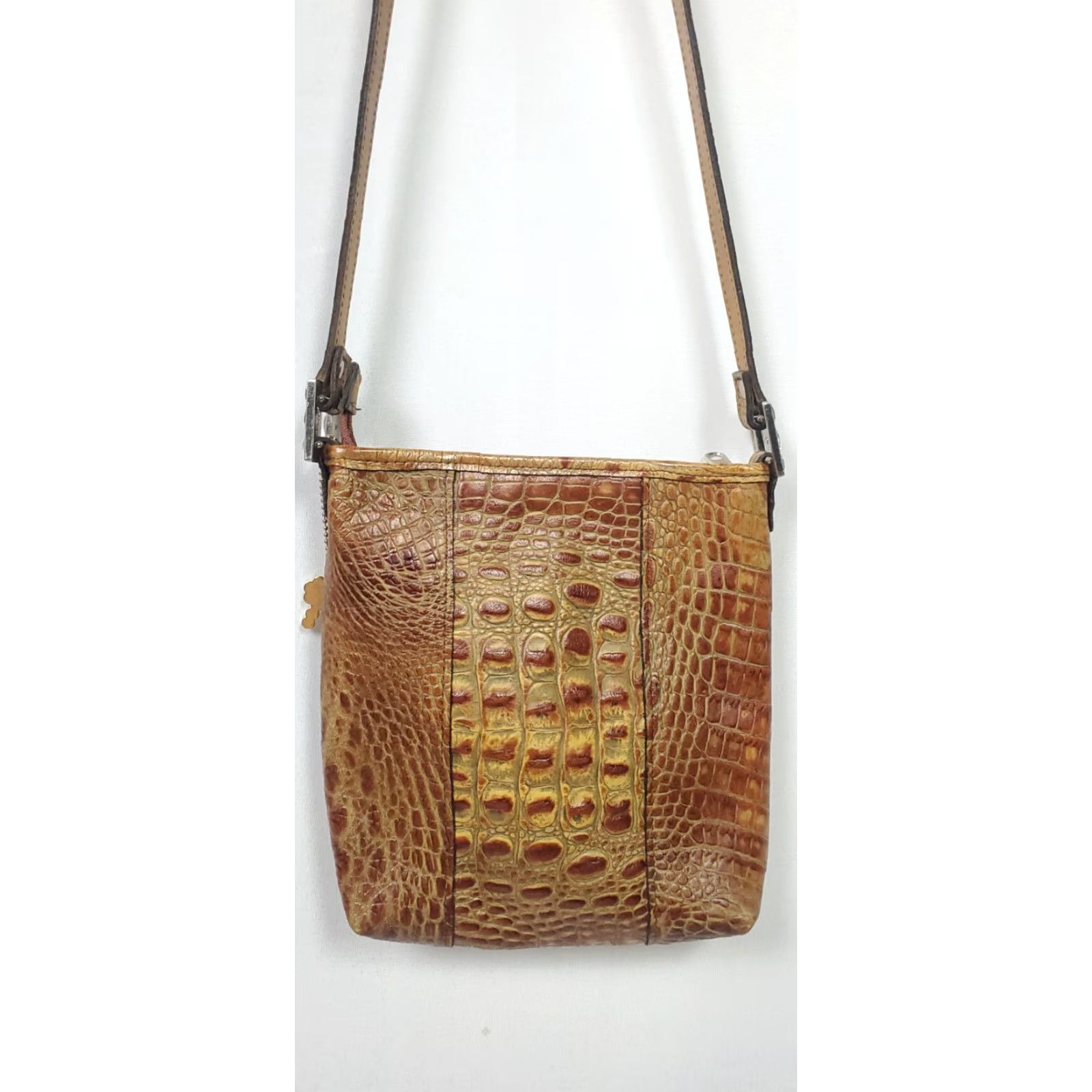 VINTAGE Raviani Handbag Brown Leather Crossbody Bling Croc