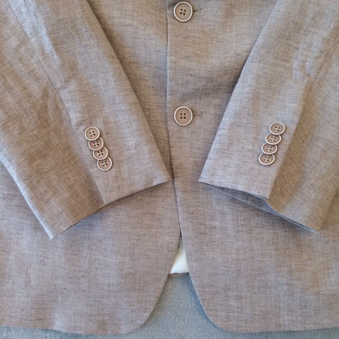 Tommy Hilfiger Tommy Hilfiger Blazer Mens 44 Long Beige Herringbone Two-Button Double-Vented Notch Lapel Long Jacket Coat Size 44R - 4 Thumbnail