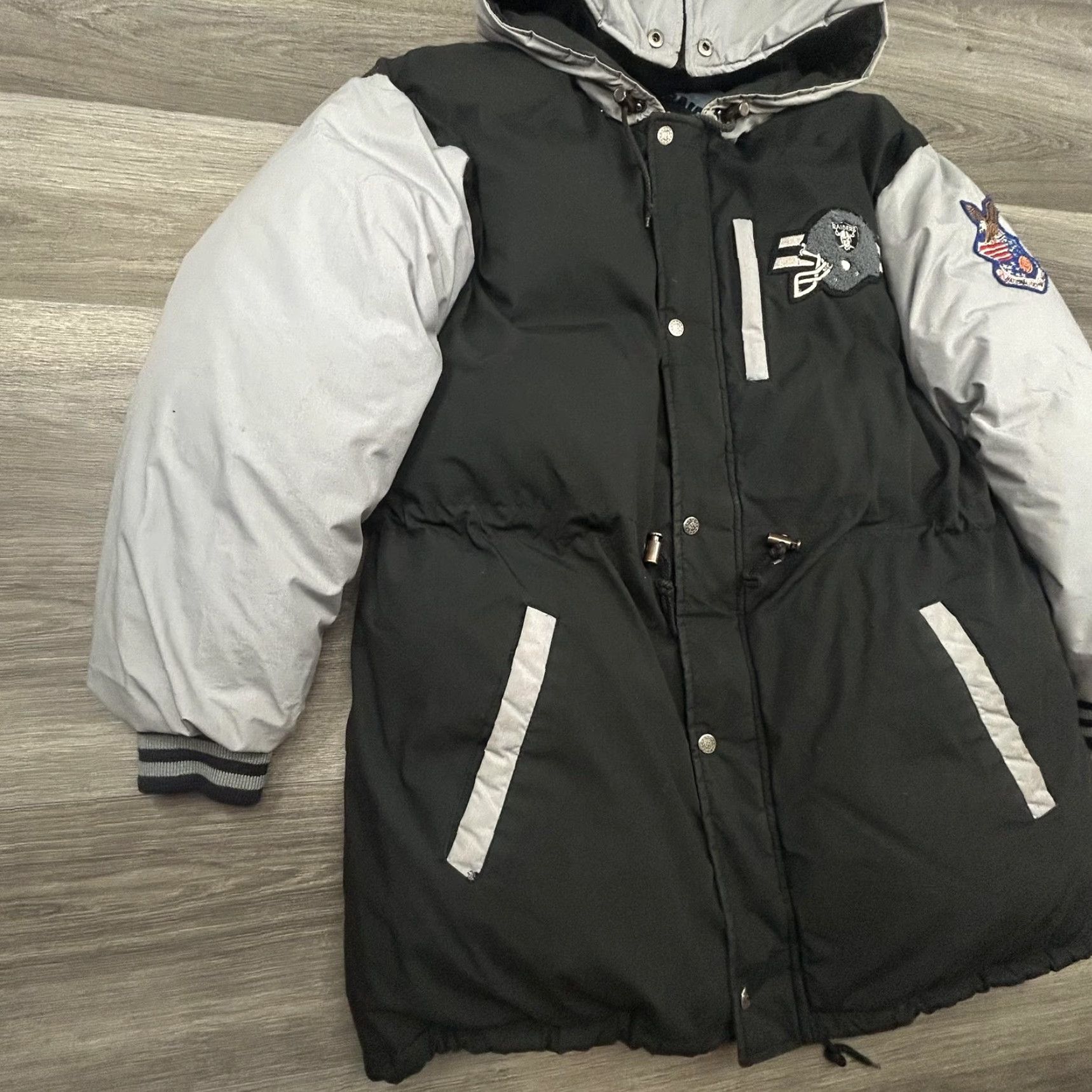 NFL VINTAGE Los Angeles Raiders Jacket Mens L NFL Triple FAT Goose Puffer 90s Parka Coat Black Full Zip Insulated Limited Edition 90s USA Mens Size US L / EU 52-54 / 3 - 4 Thumbnail