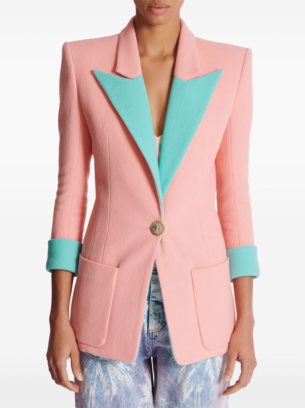 Balmain o1s1wg110825 Two Tone Virgin Wool Jacket in Pink Size L / US 10 / IT 46 - 3 Thumbnail