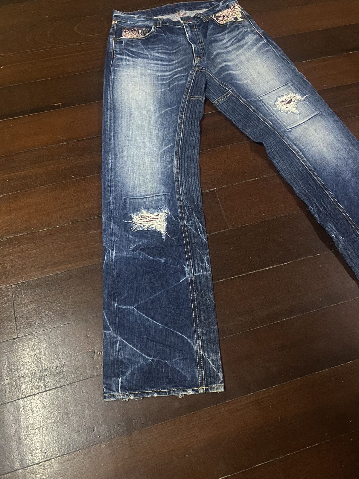 Eternal × Japanese Brand Vintage 90s🔥ETERNAL🔥Distressed Sukajan Hybrid Jeans B1 Size US 34 / EU 50 - 3 Thumbnail