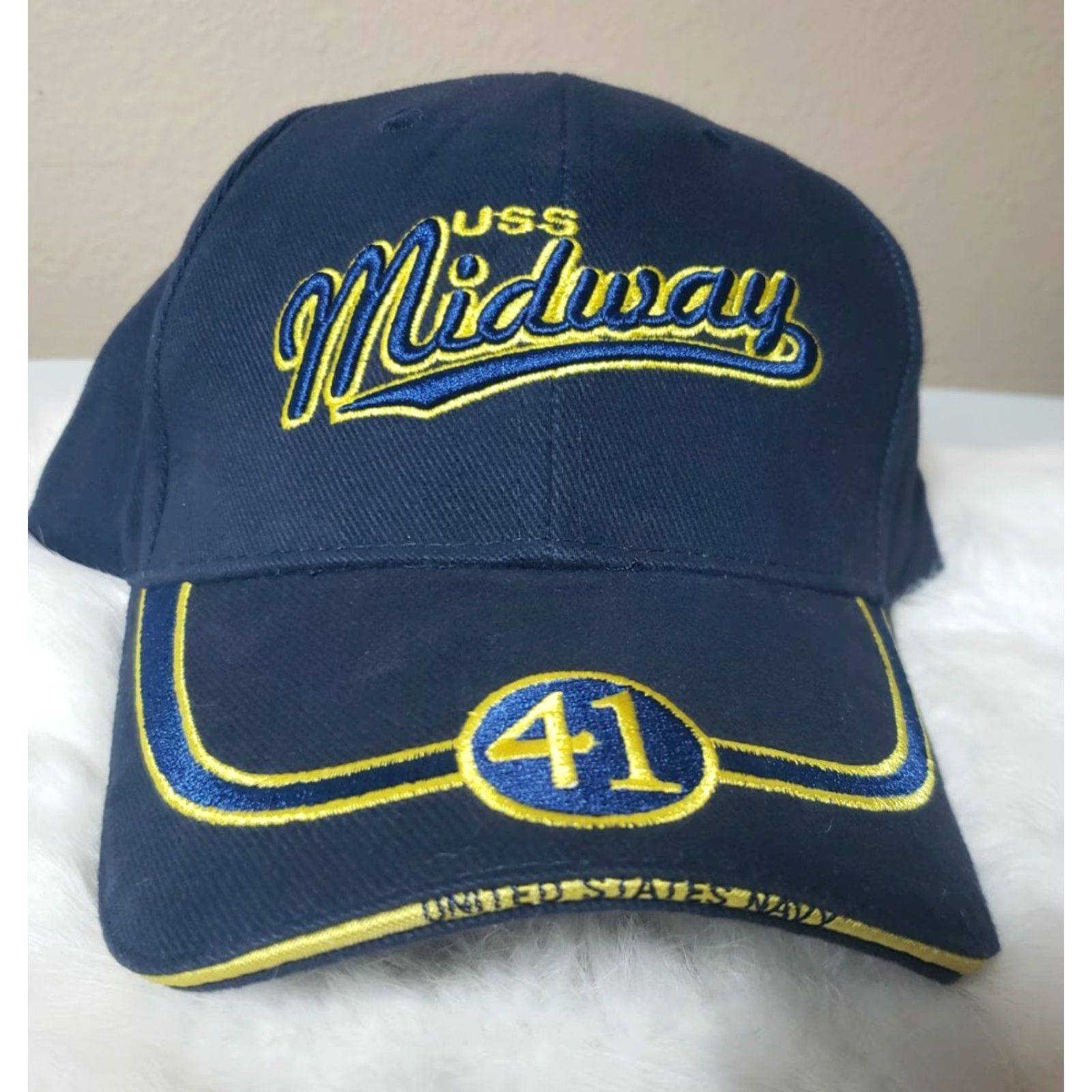Vintage VINTAGE USS Midway CV-41 United States Navy Embroidered Strap Back Cap (NWOT) Baseball Cap Men One Size Blue Cotton Twill Adjustable Size ONE SIZE - 3 Thumbnail