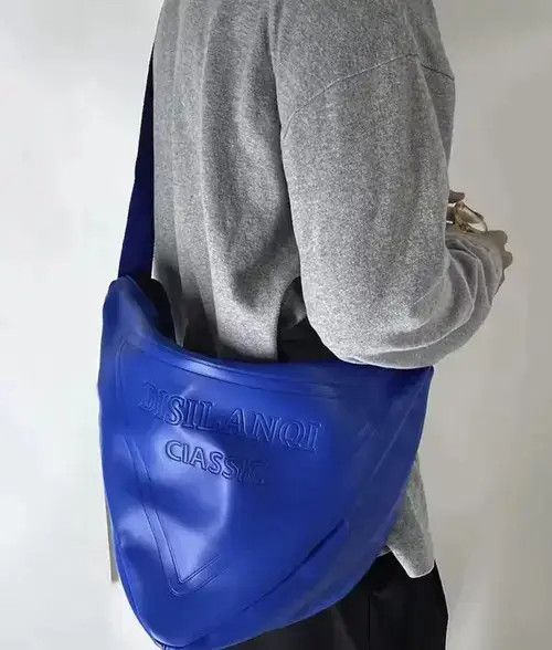 Fashion Hip Hop Triangle Pu Leather Shoulder Messenger Bag in Blue, Men's