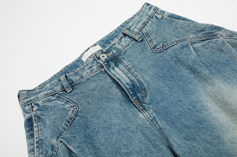 Japanese Brand × Jean Men's punk pleated pocket cargo silhouette washed jeans Size US 32 / EU 48 - 3 Thumbnail