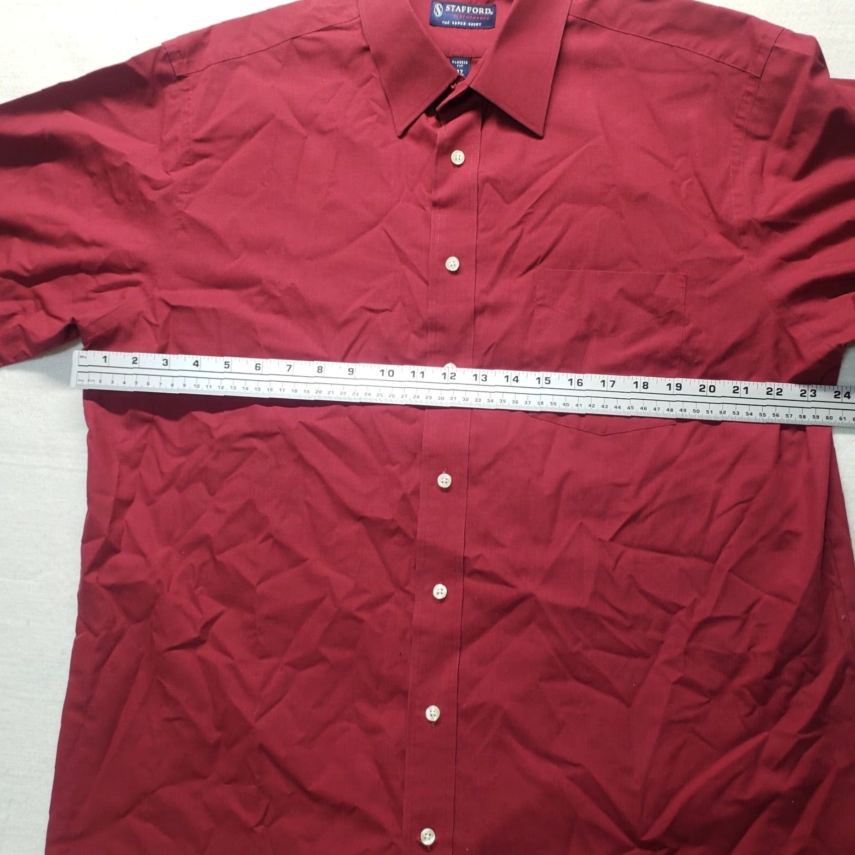 Stafford Stafford Dress Shirt Long Sleeve Red 17 Mens Button Up Solid Cotton Blend 55% Cotton 45% Polyester Regular Style Preppy Size US XL / EU 56 / 4 - 4 Thumbnail