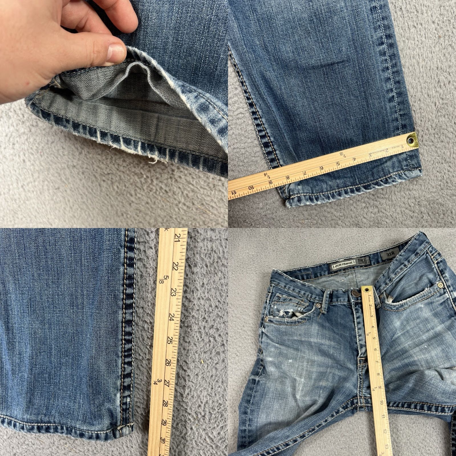 BKE BKE Denim Jeans Mens 31 Blue Tyler Straight Distressed Light Denim Preppy Hemmed Shirt/Jeans? Size US 32 / EU 48 - 8 Thumbnail