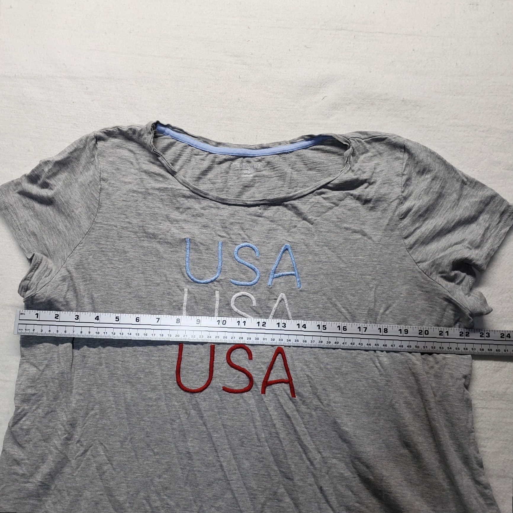 Vintage Kim Rogers USA Gray Short Sleeve Shirt Womens PXL Petite Size T-Shirt 4th Patriotic USA Size XL / US 12-14 / IT 48-50 - 4 Thumbnail