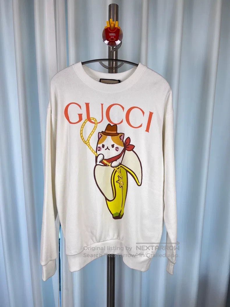 Gucci Gucci Banana cat pattern sweatshirt white Size US S / EU 44-46 / 1 - 2 Thumbnail