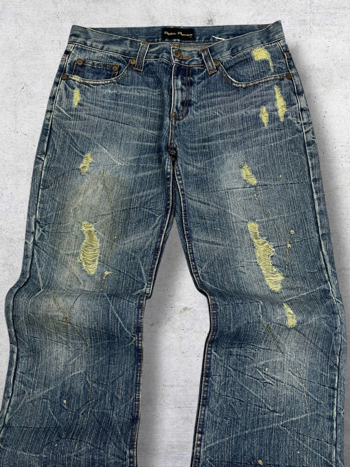 If Six Was Nine VINTAGE DISTRESSED GOLD MUD WASH FLARED NYLAUS JAPAN DENIM Size US 31 - 6 Thumbnail
