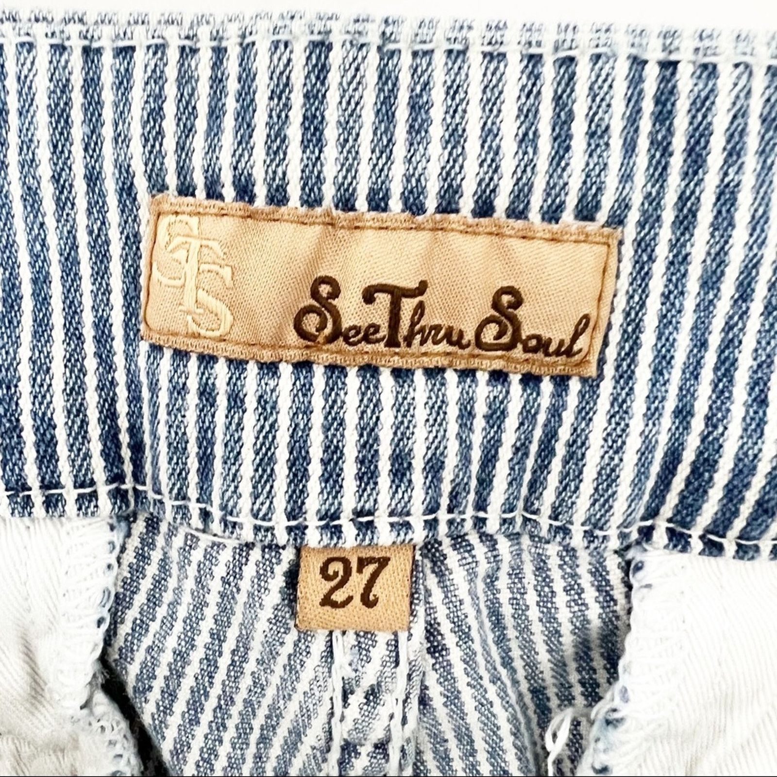 Anthropologie Distressed Denim Striped Cuffed Flat Front Shorts Womens 27 Size 27" / US 4 / IT 40 - 6 Thumbnail