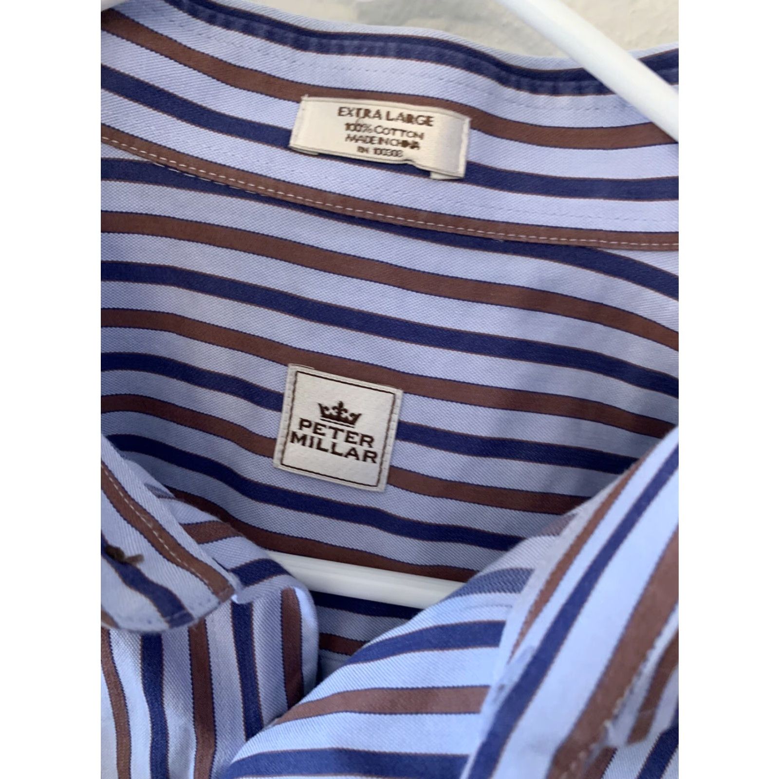 Peter Millar Peter Millar Shirt XL Blue Striped Button-Front Long Sleeve Casual Men's Cotton Size US XL / EU 56 / 4 - 2 Thumbnail