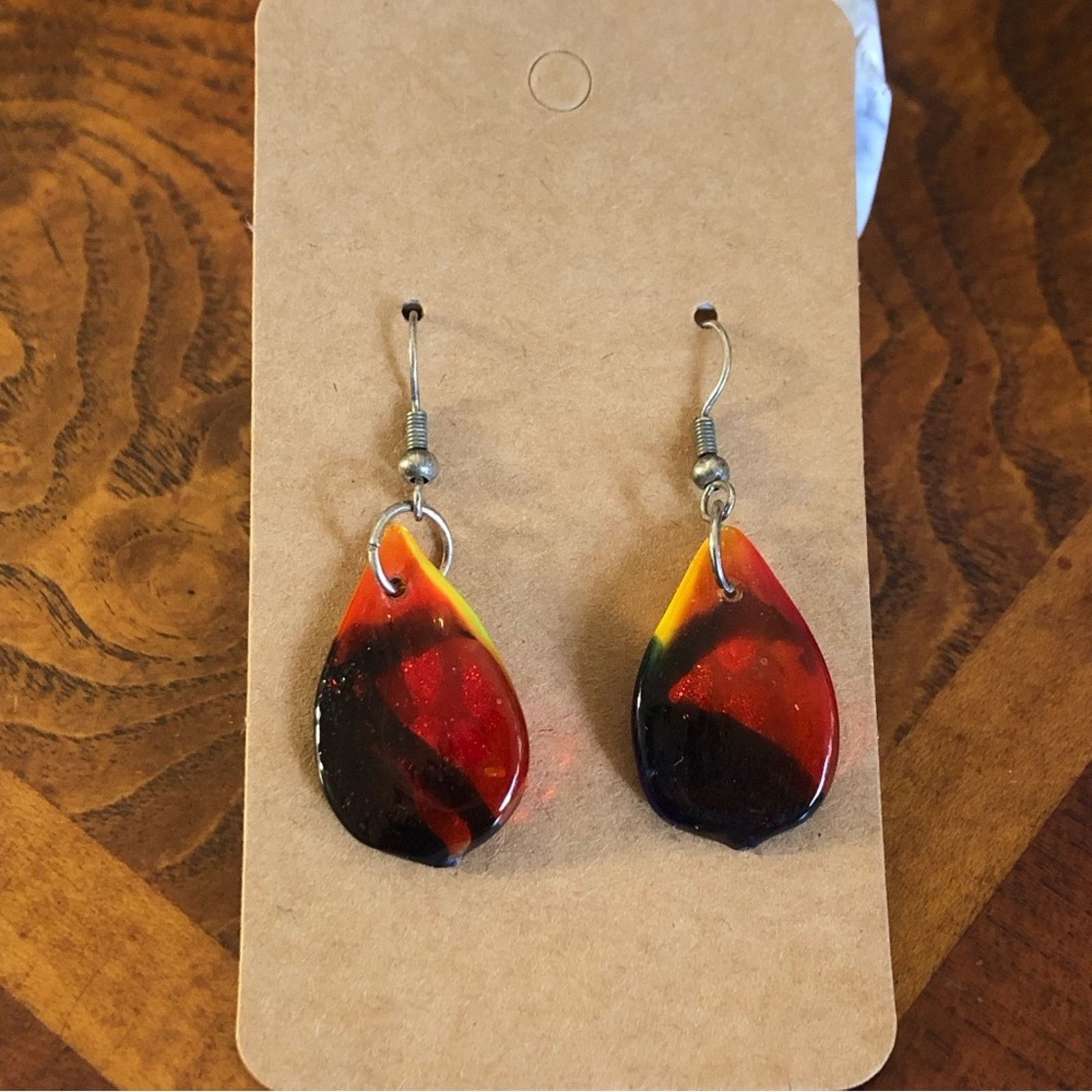 Handmade Hand crafted tear drop sparkle glass earrings Size ONE SIZE - 3 Thumbnail