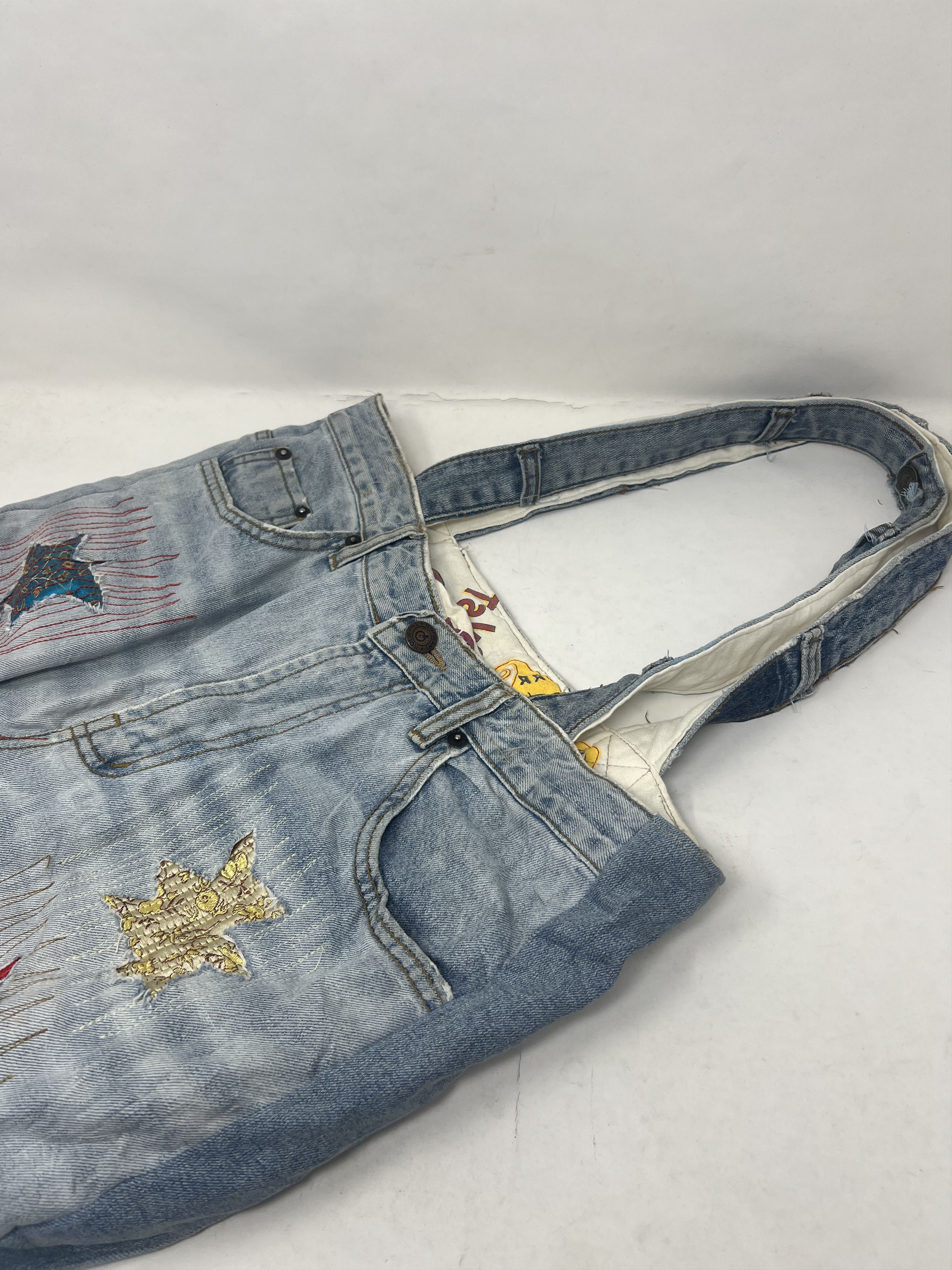 Japanese Brand Patchwork Denim Distressed Style Tote Bag Size ONE SIZE - 10 Thumbnail