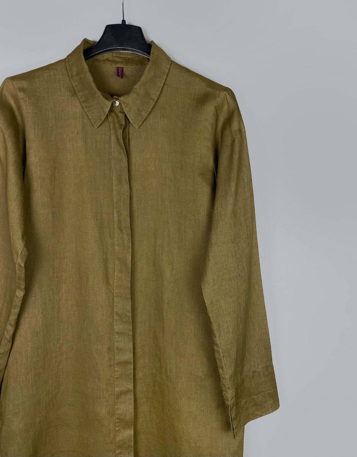 Vintage Women's KATHARINA HOVMAN 100% Linen LS Khaki Shirt US 6 Size M / US 6-8 / IT 42-44 - 6 Thumbnail