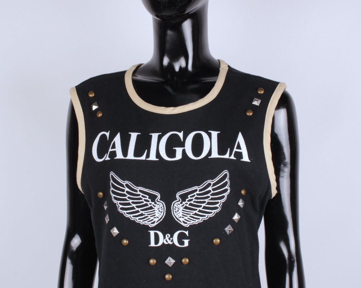 Designer × Dolce & Gabbana × Vintage DOLCE GABBANA Vintage Caligola Studded Rhinestones Logo Tank Size M / US 6-8 / IT 42-44 - 2 Thumbnail