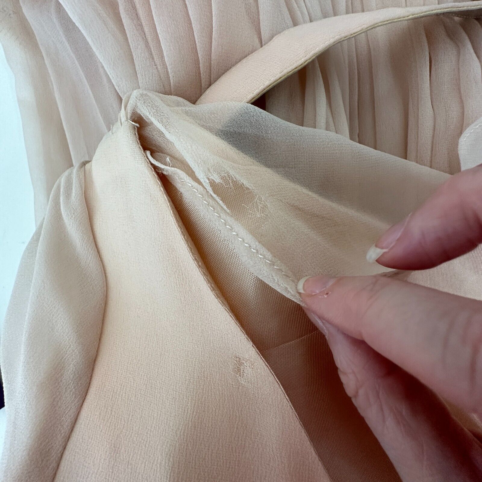 Vintage Vintage Sz 15 Peach Chiffon Pleated Belted Dress Drape Neck Size L / US 10 / IT 46 - 13 Thumbnail