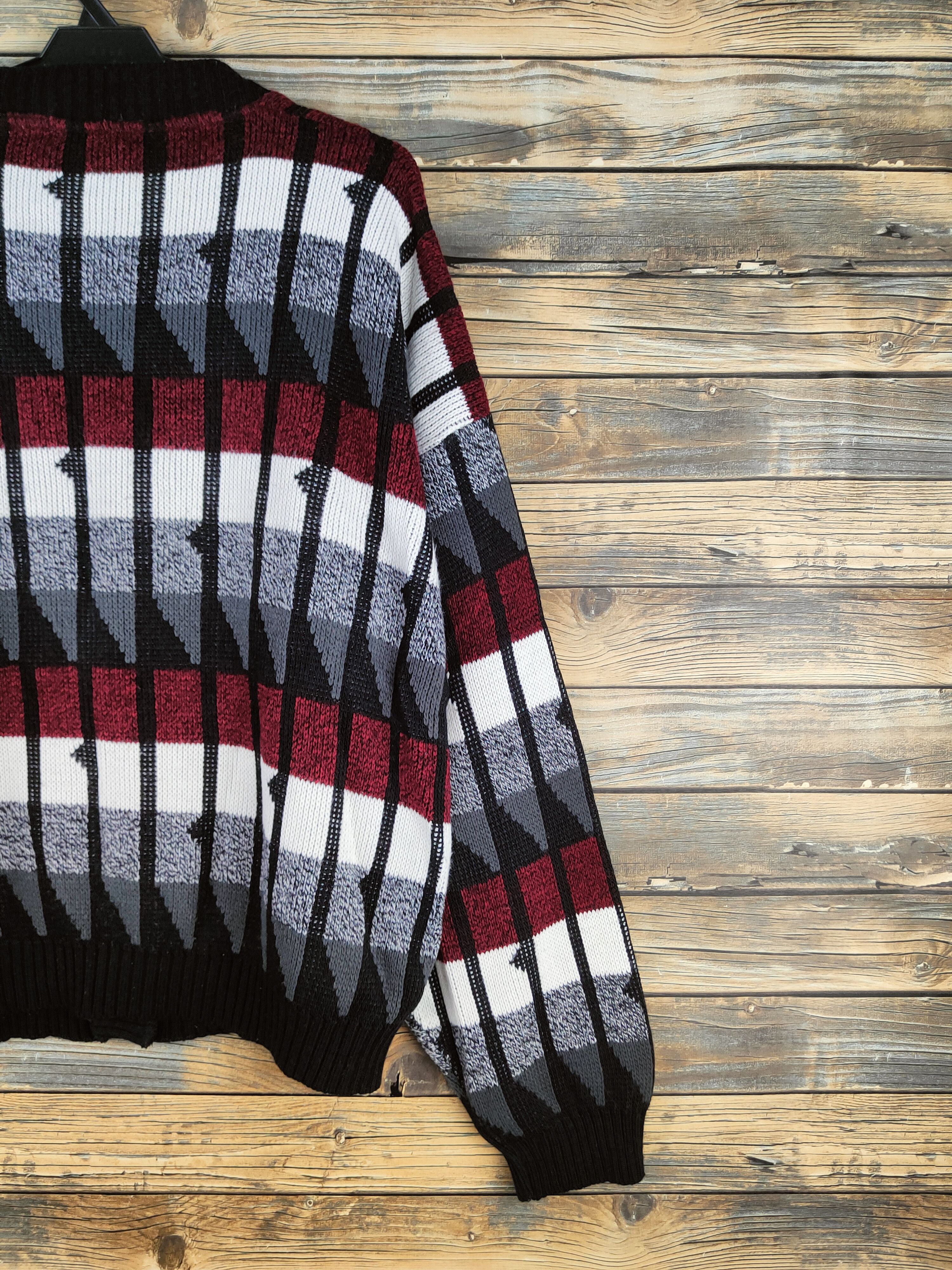 Japanese Brand DL Area Black White Red Knitwear Cardigan #46-854 Size US L / EU 52-54 / 3 - 9 Thumbnail