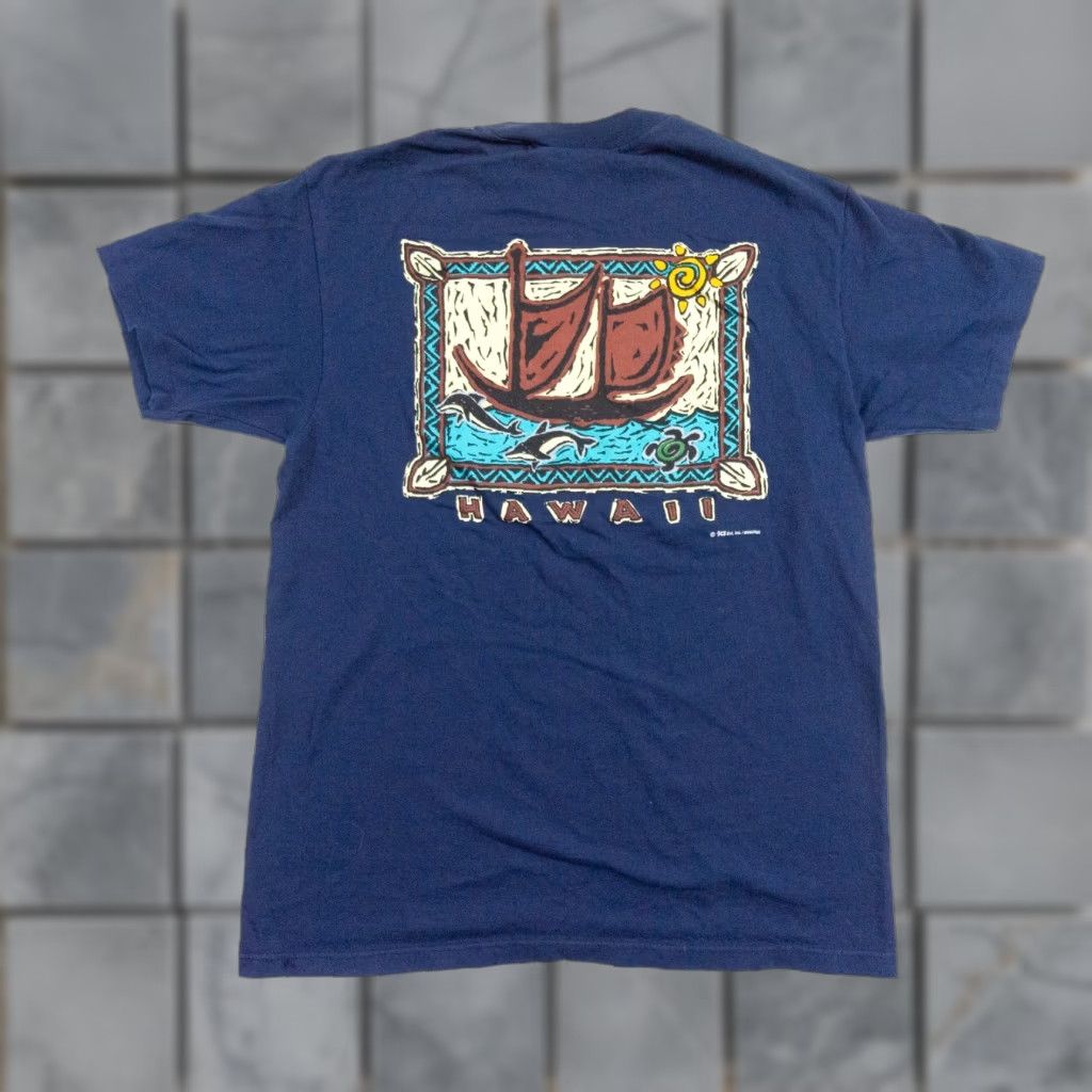 Hanes VINTAGE Hanes Hawaii Shirt Mens Large Blue 90s T-Shirt Crew Neck Short Sleeve Turtle Dolphin Logo 90s Mens Large Blue Hawaii Vintage Size US L / EU 52-54 / 3 - 1 Thumbnail