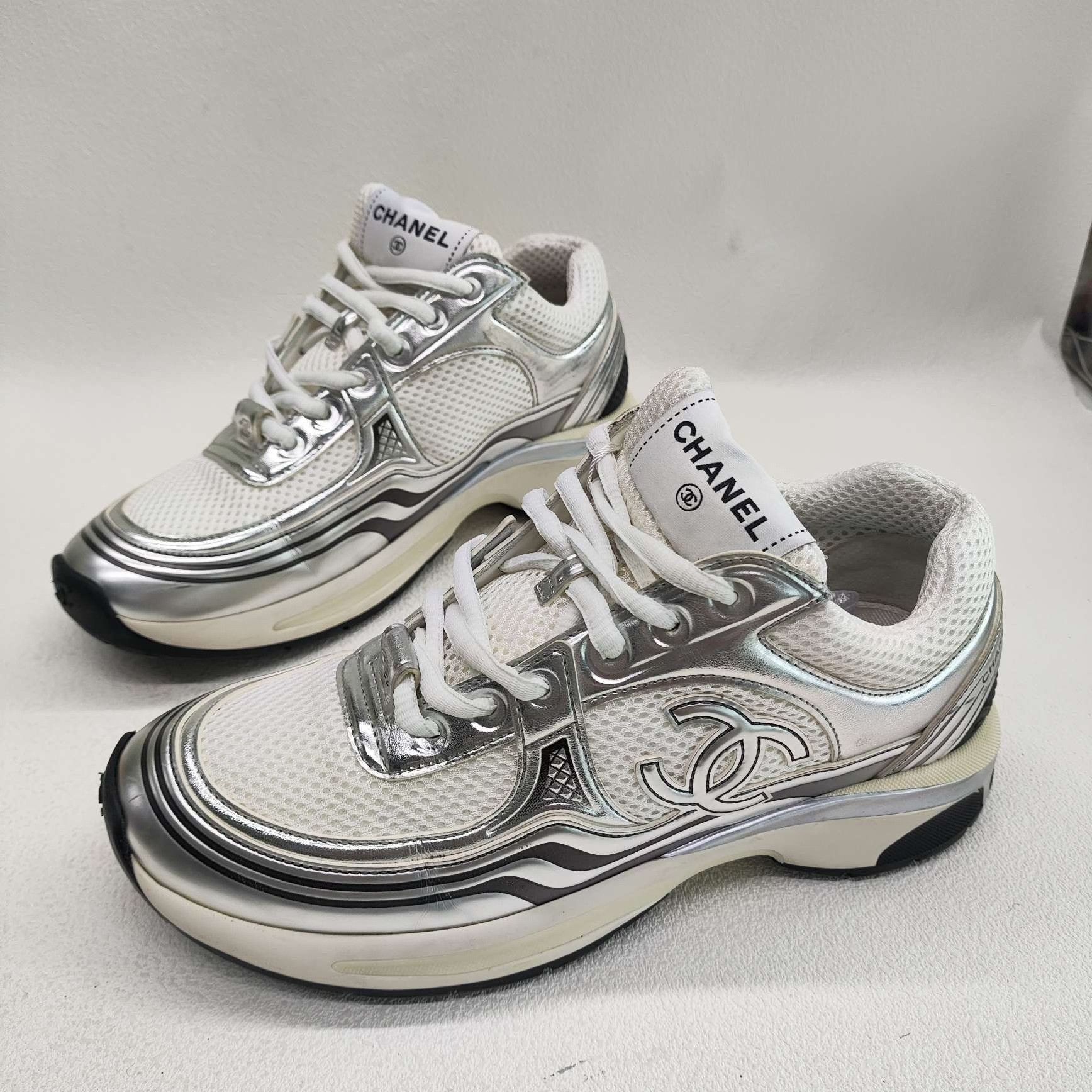 Chanel Chanel Silver Lowtop Sneakers us_6-5 Women Size US 6.5 / IT 36.5 - 1 Thumbnail