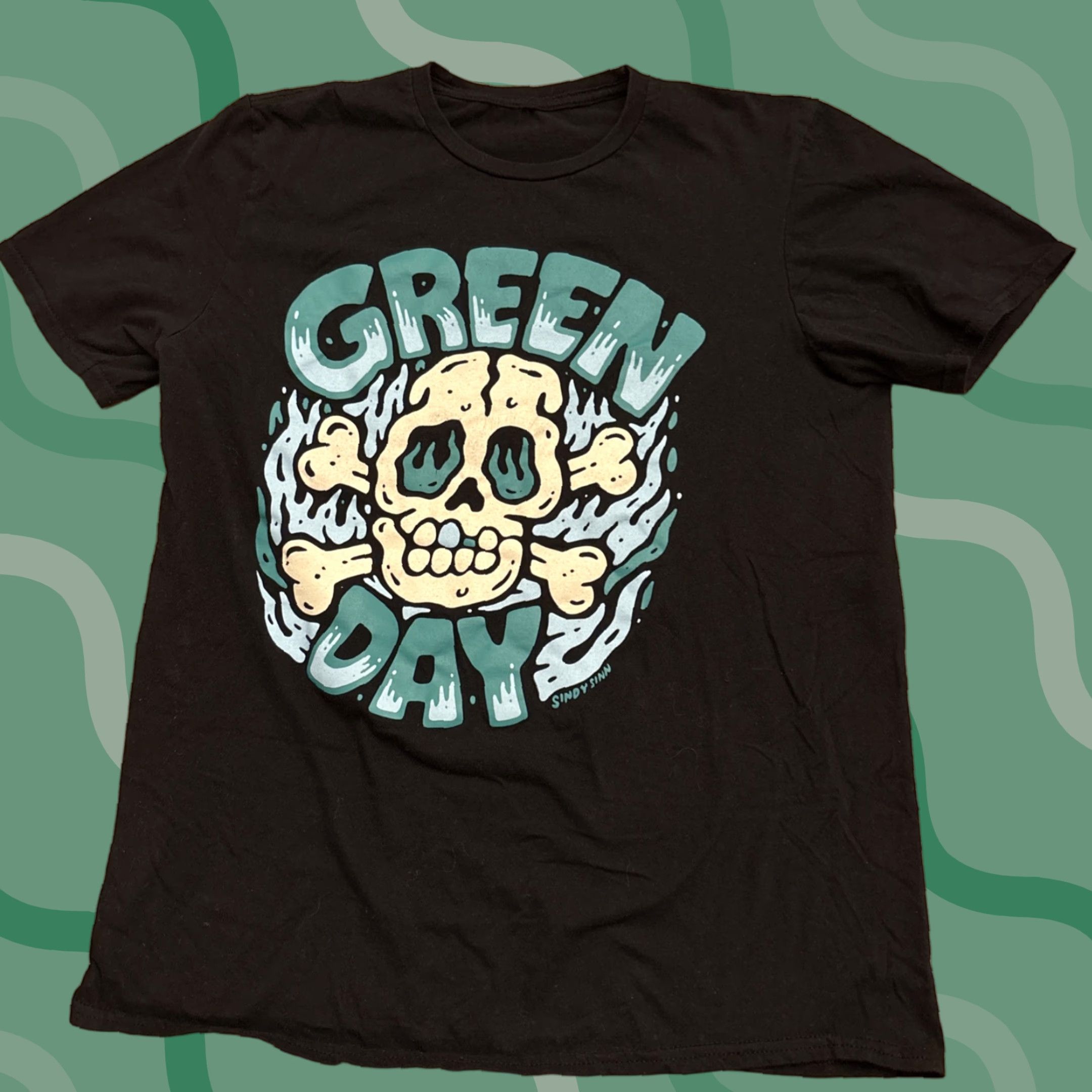 Tultex VINTAGE Green Day T-Shirt Mens M Regular Cotton Black Skull Cross Bones Punk 90s Band Size US M / EU 48-50 / 2 - 1 Thumbnail
