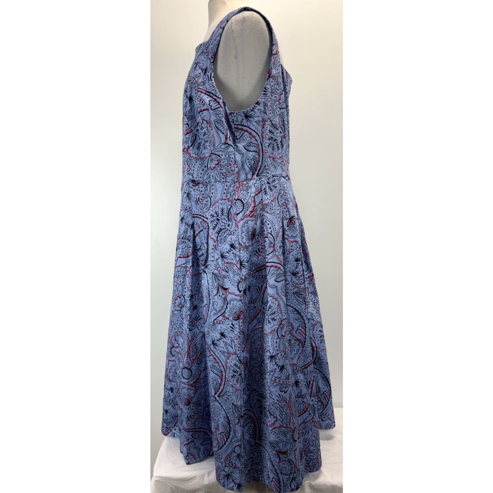 Boden Boden Aubrey Midi Dress Women’s 16 18 Blue Paisley Pleated Fit & Flare Tea Dress Size 38" / US 16 / IT 52 - 2 Thumbnail