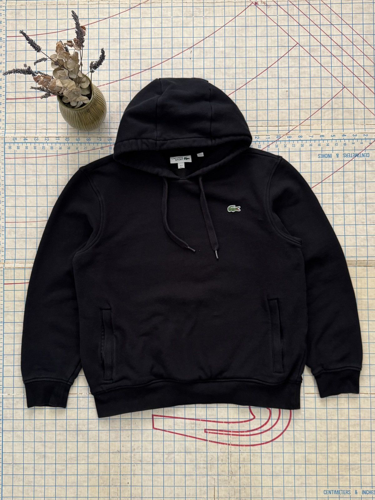 Lacoste Sport Pull Over Hoodie Black Size Large Fits Boxy