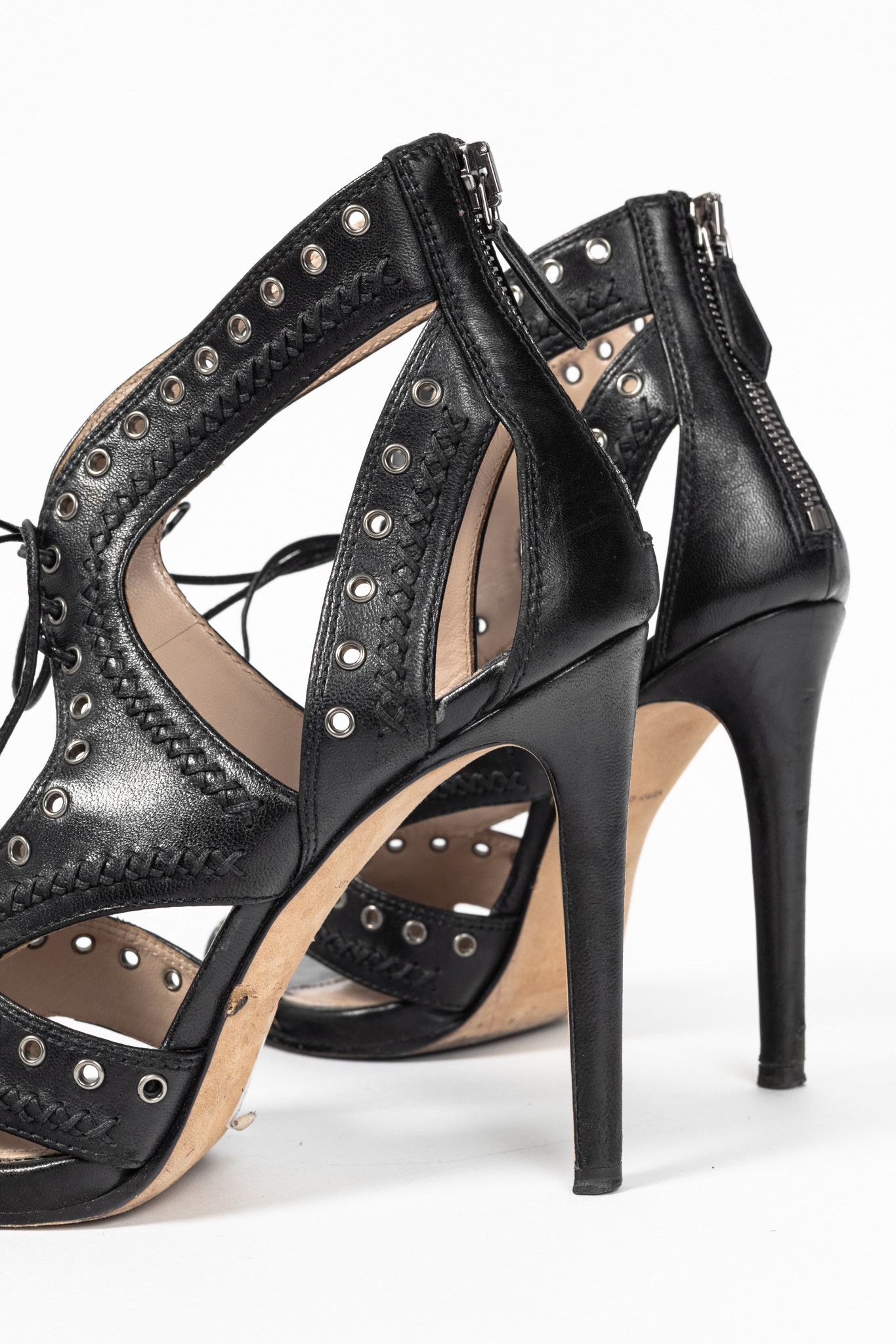 Miu Miu Miu Miu Black Leather Grommet Lace-Up Sandals Size US 6.5 / IT 36.5 - 8 Thumbnail