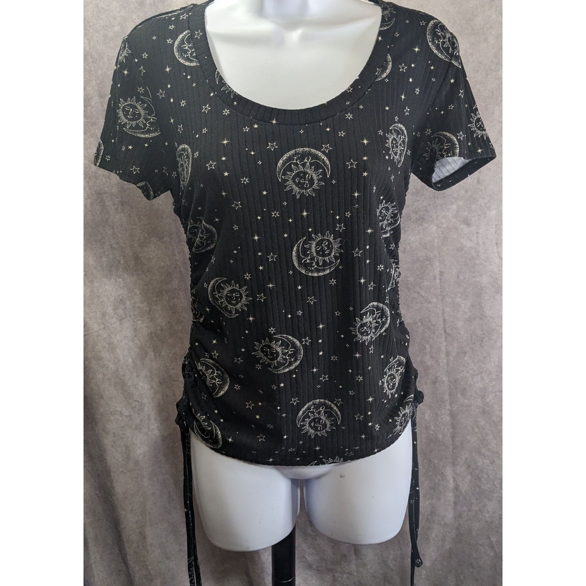 Other Celestial Sun & Moon Print Black Ribbed Knit Top With Adjus Size M / US 6-8 / IT 42-44 - 4 Thumbnail