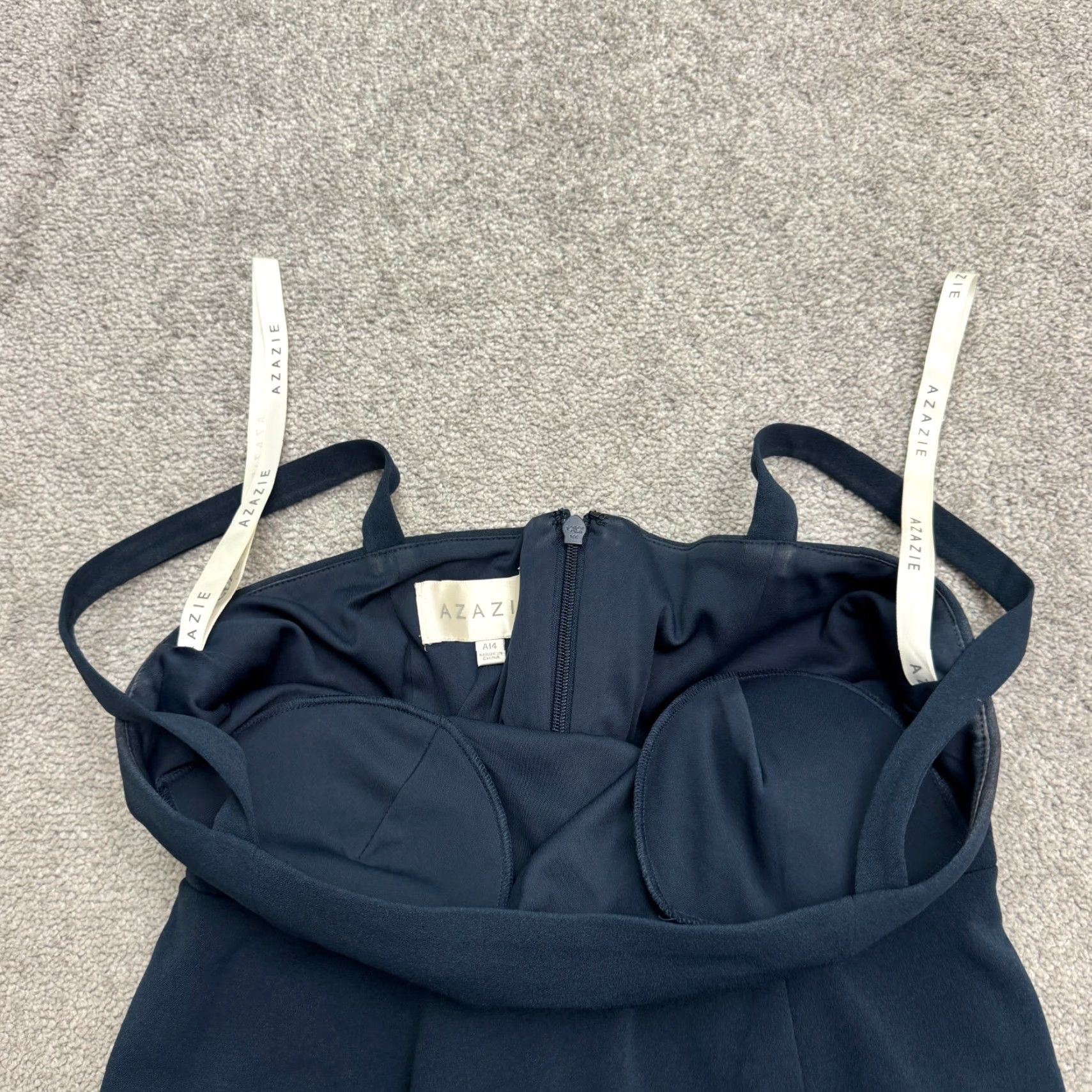 Vintage Azazie Navy Blue Maxi Dress Formal A14 Womens Square Neck Sleeveless High Slit 14 Party Wedding Dress Size XL / US 12-14 / IT 48-50 - 4 Thumbnail