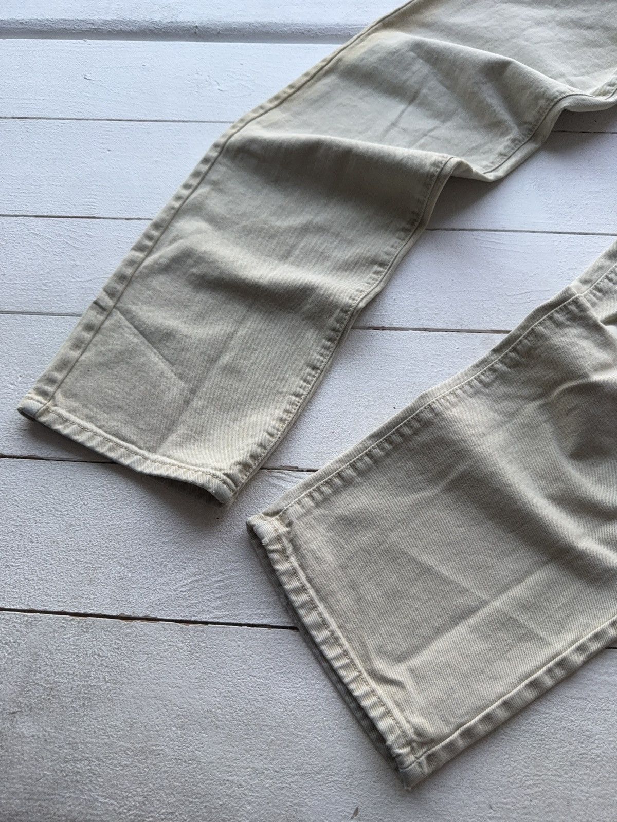 Armani Vintage 90s Distressed Armani Jeans Beige Straight Fit Pant Size US 33 - 3 Thumbnail