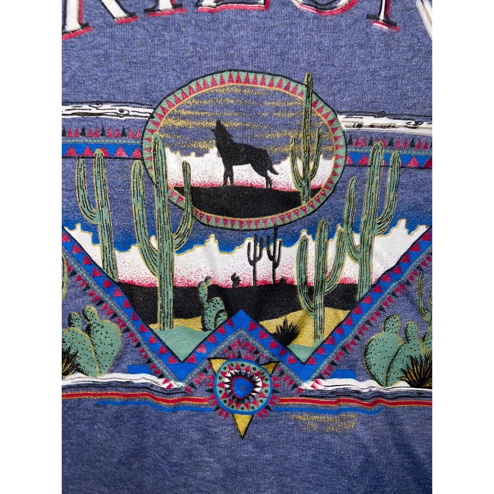 Jerzees Vintage Arizona Shirt Blue Native American Mountain Tee 90s Size US M / EU 48-50 / 2 - 2 Thumbnail