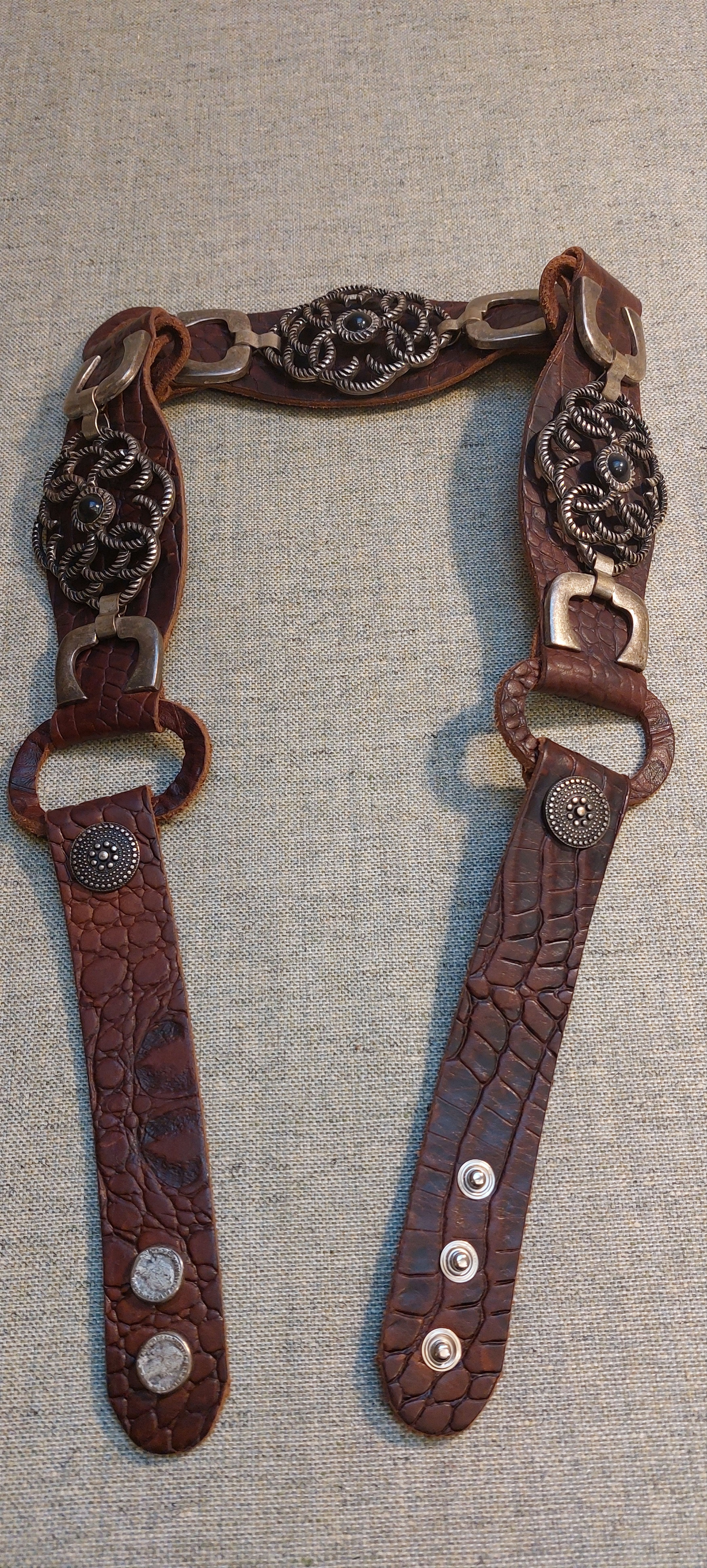 Vintage Vintage Western Leather Belt w/ Metal Rosette Accents Size ONE SIZE - 8 Thumbnail